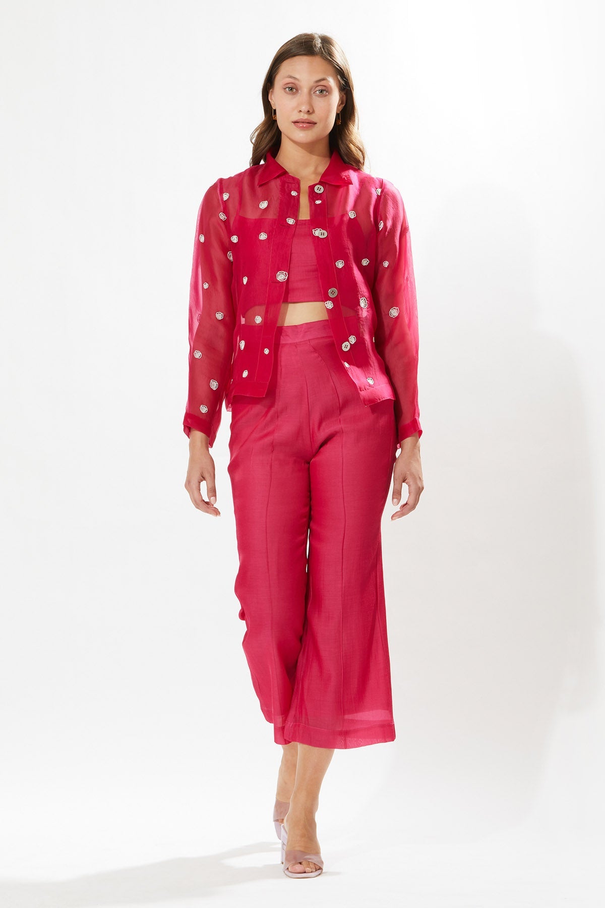 Buy Designer Meadow Fuchsia Pink Buttoned Jacket for Women at ScrollnShops