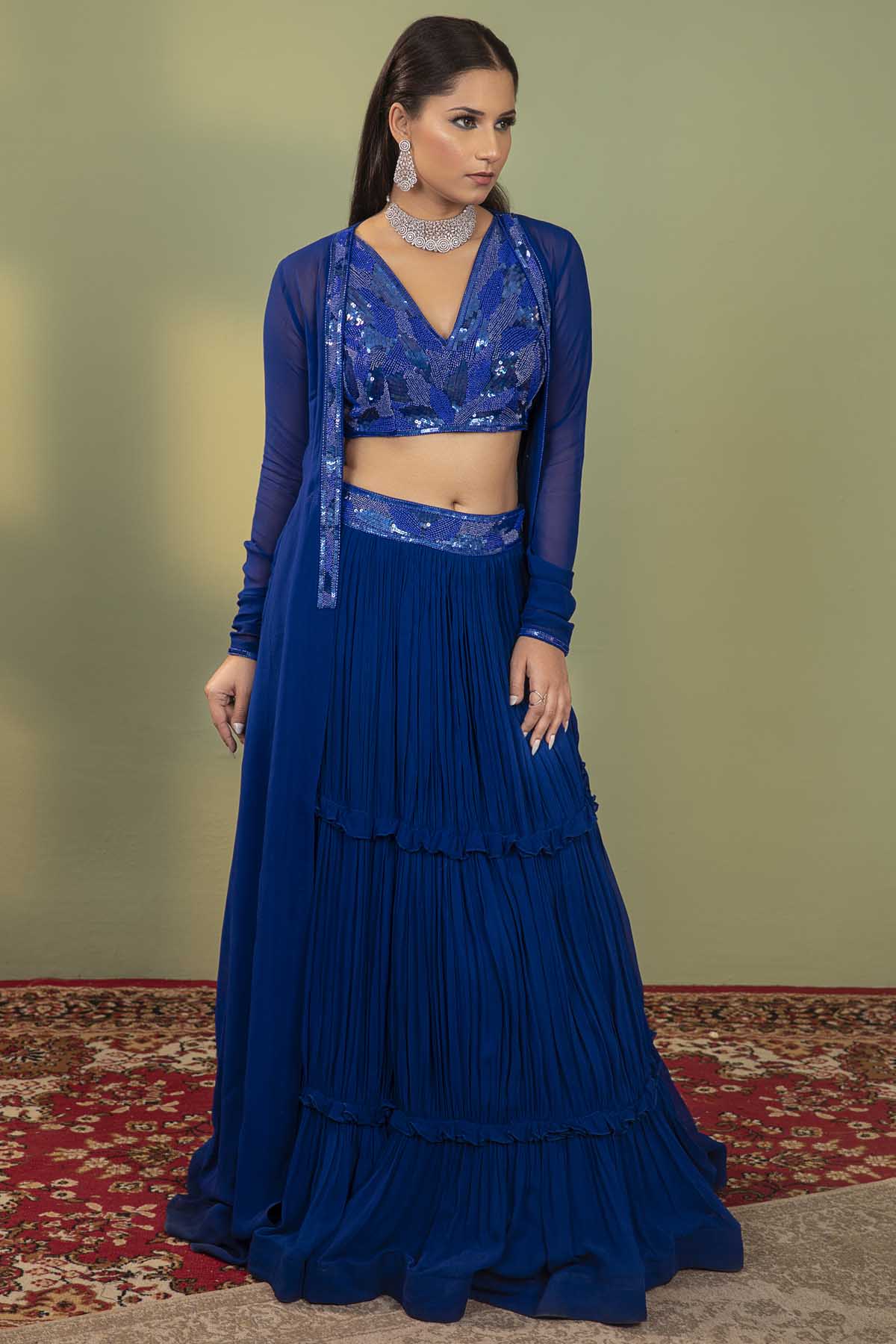 Designer Neha Khullar Embroidered Cape & Lehenga Set for Women Online