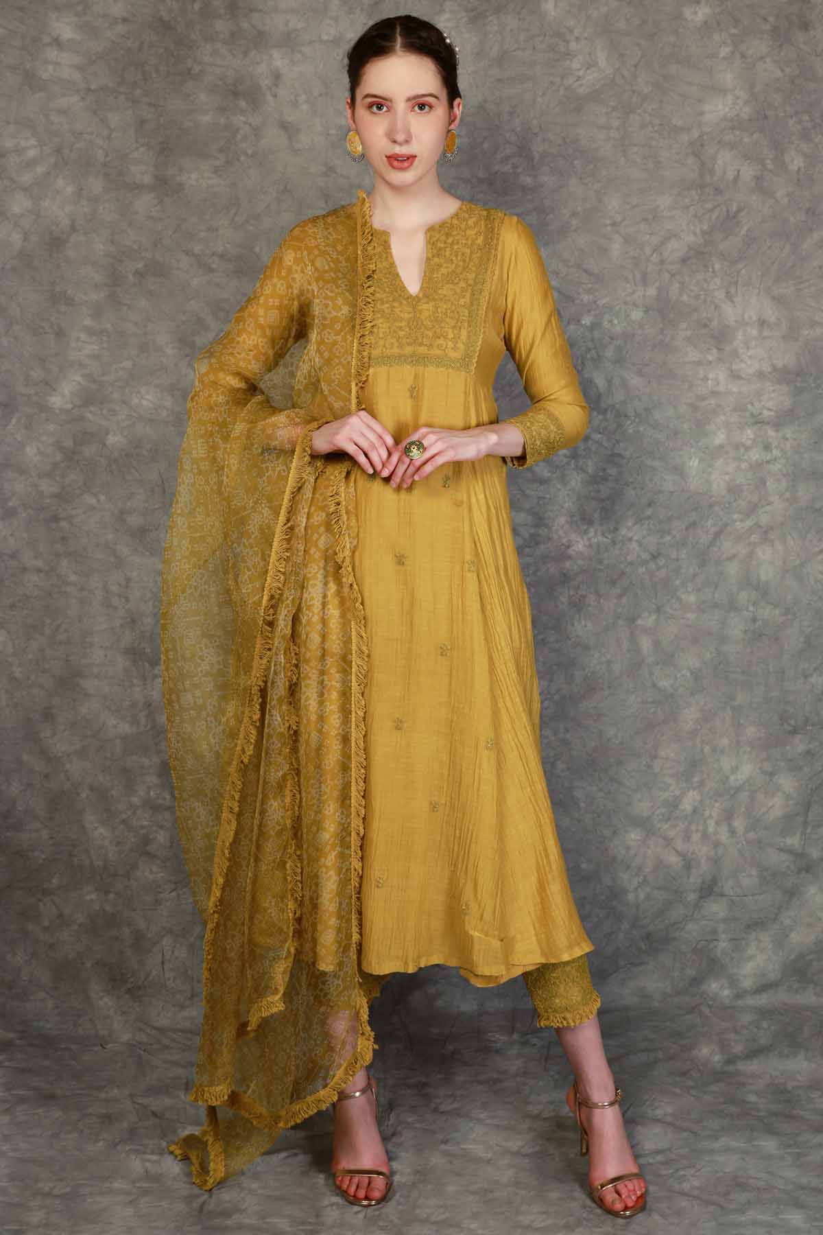 Designer Neha Khullar Olive Dori Embroidered Kurta Set for Women Online