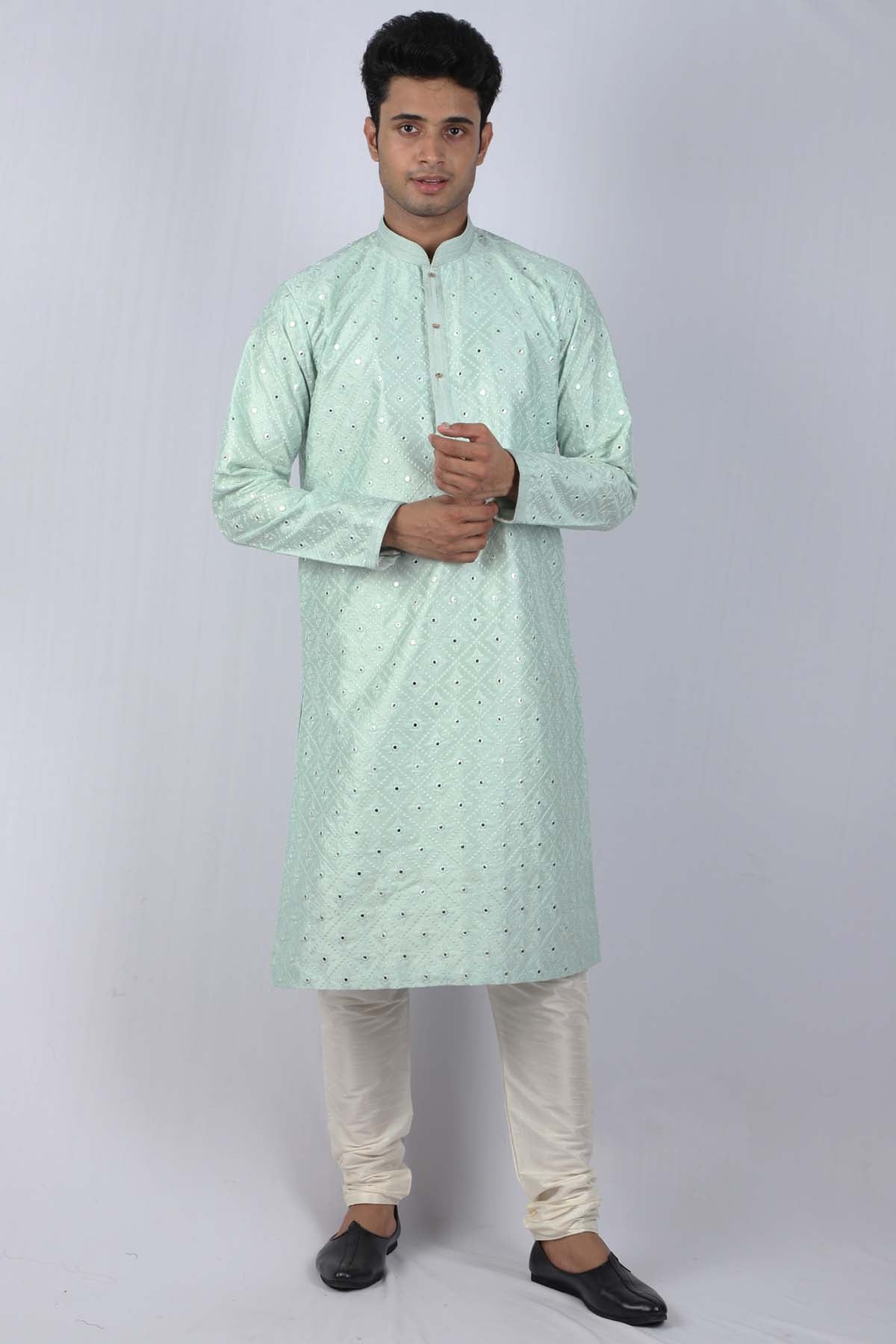 Buy Embroidered Kaanchkari Kurta Set For Men Available online at ScrollnShops