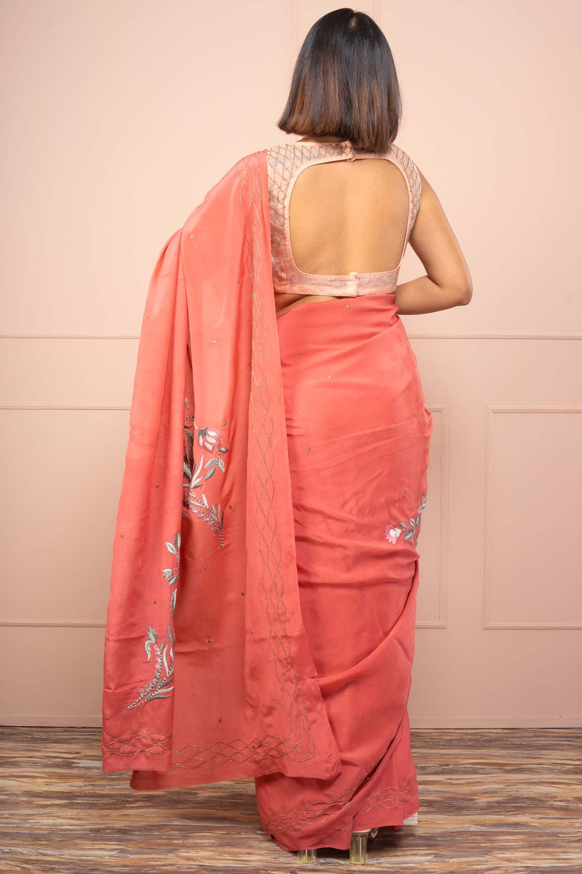 Embroidered Saree & Blouse Set