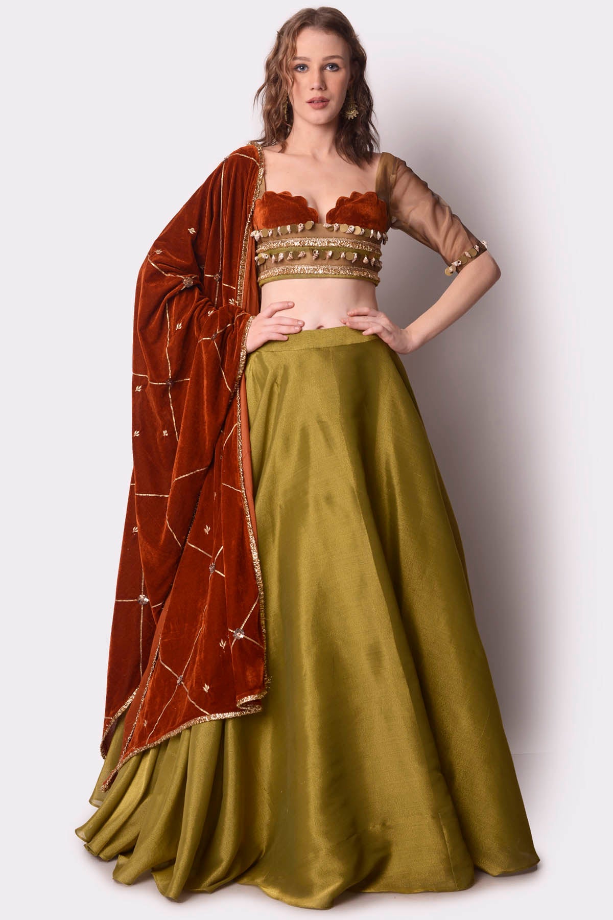 Embroidered Tissue Lehenga Set