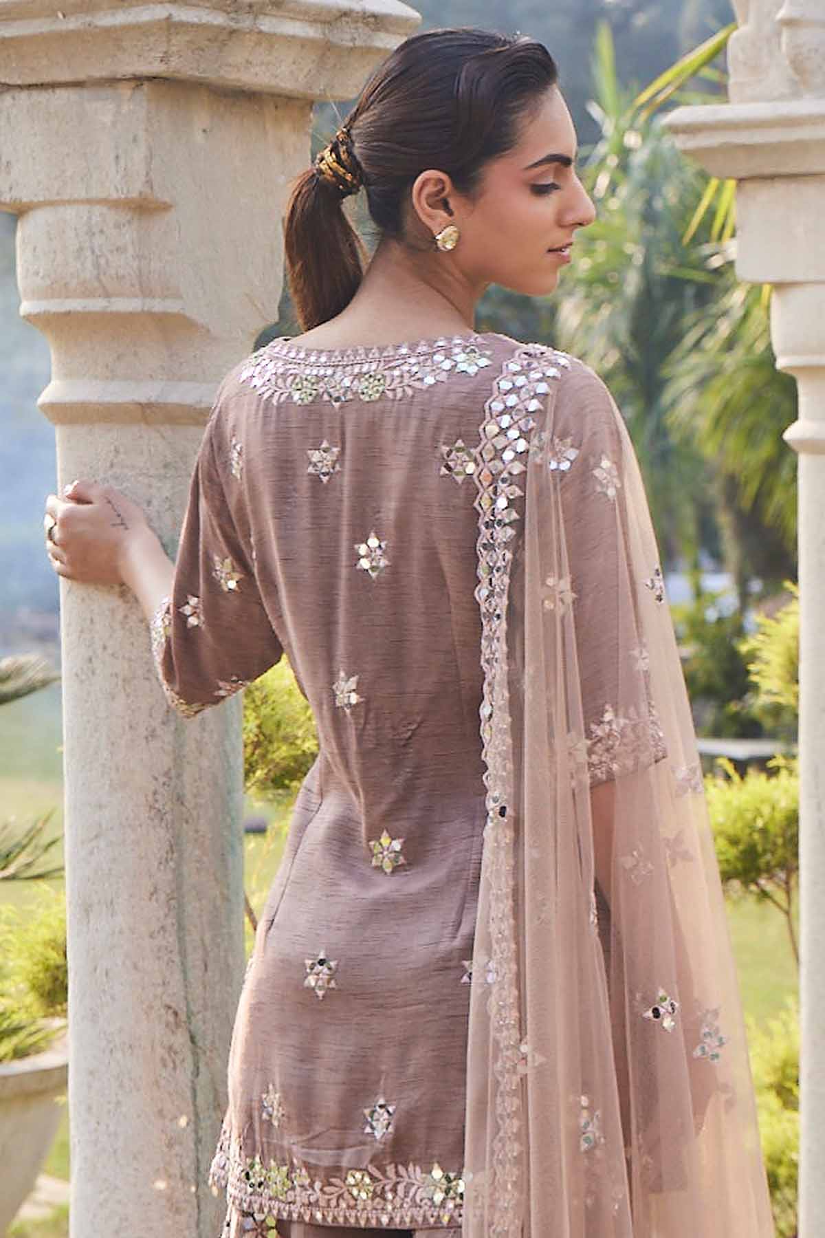 Floral Mirror Work Kurta & Lehenga Set