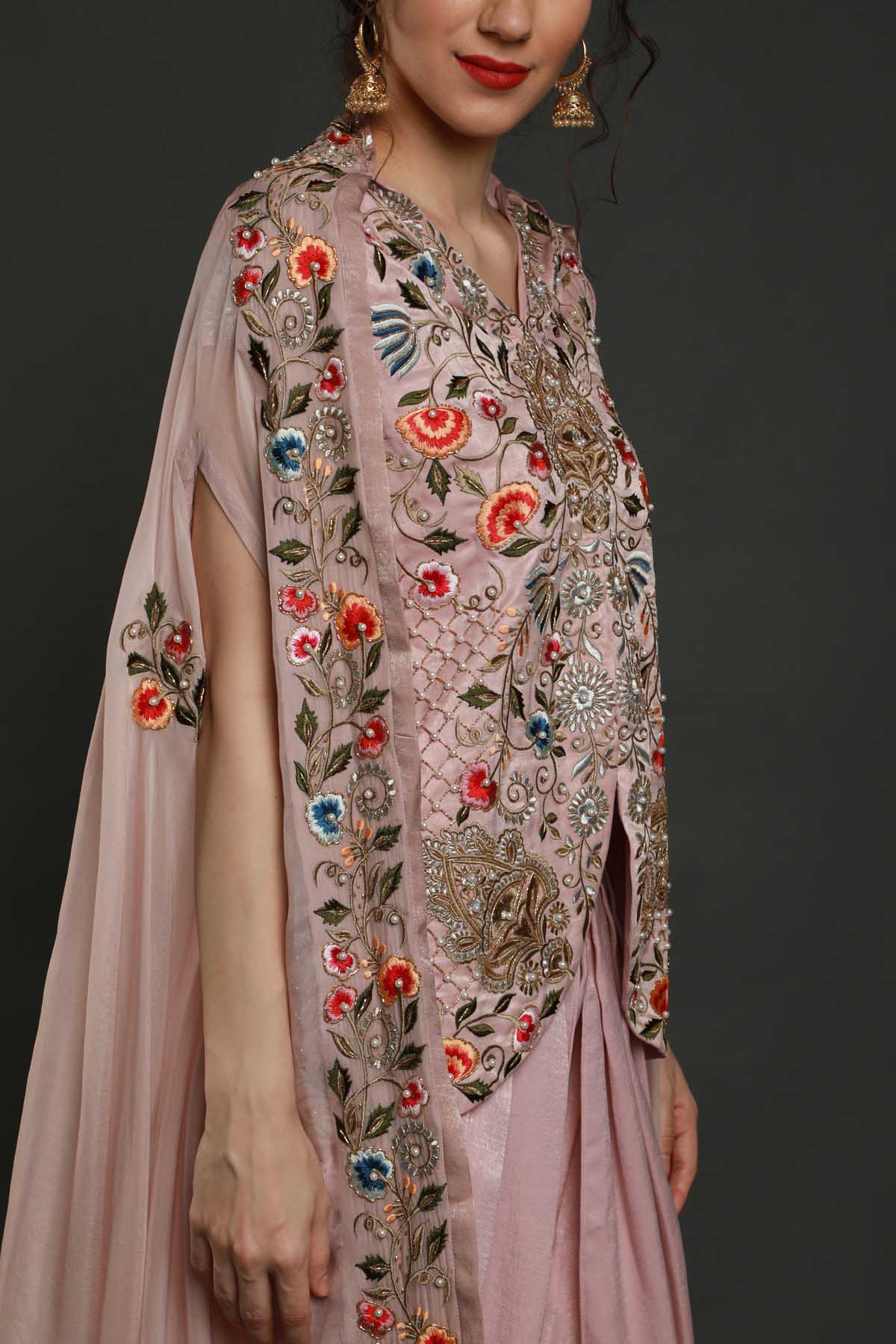 Floral Embroidered Dhoti Set