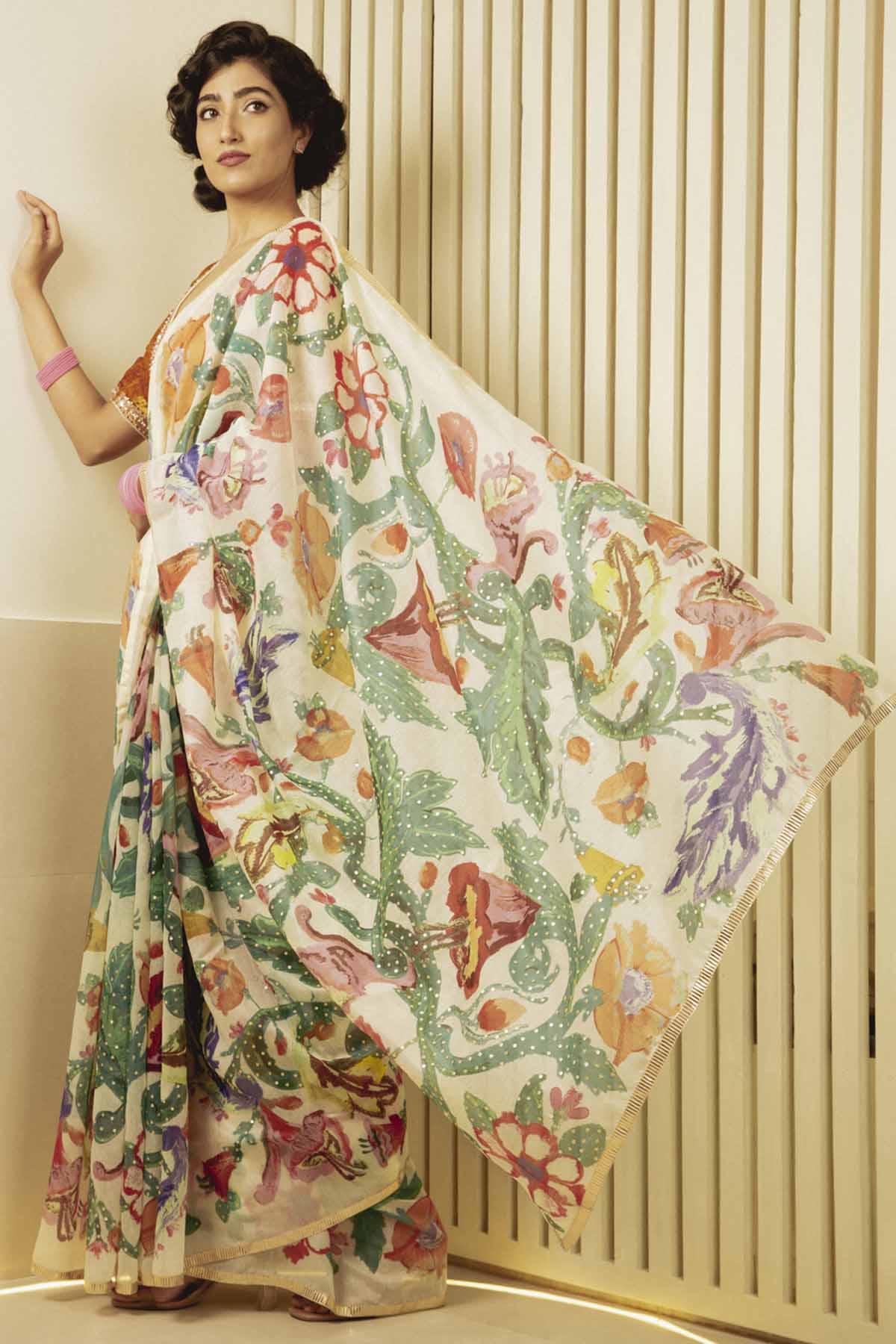 Floral Motifs Chanderi Saree Set