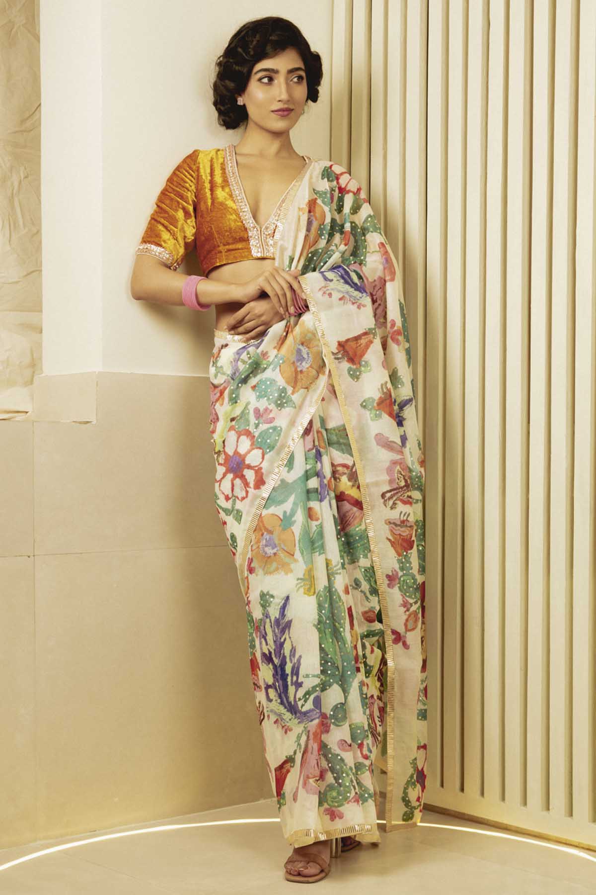 Floral Motifs Chanderi Saree Set
