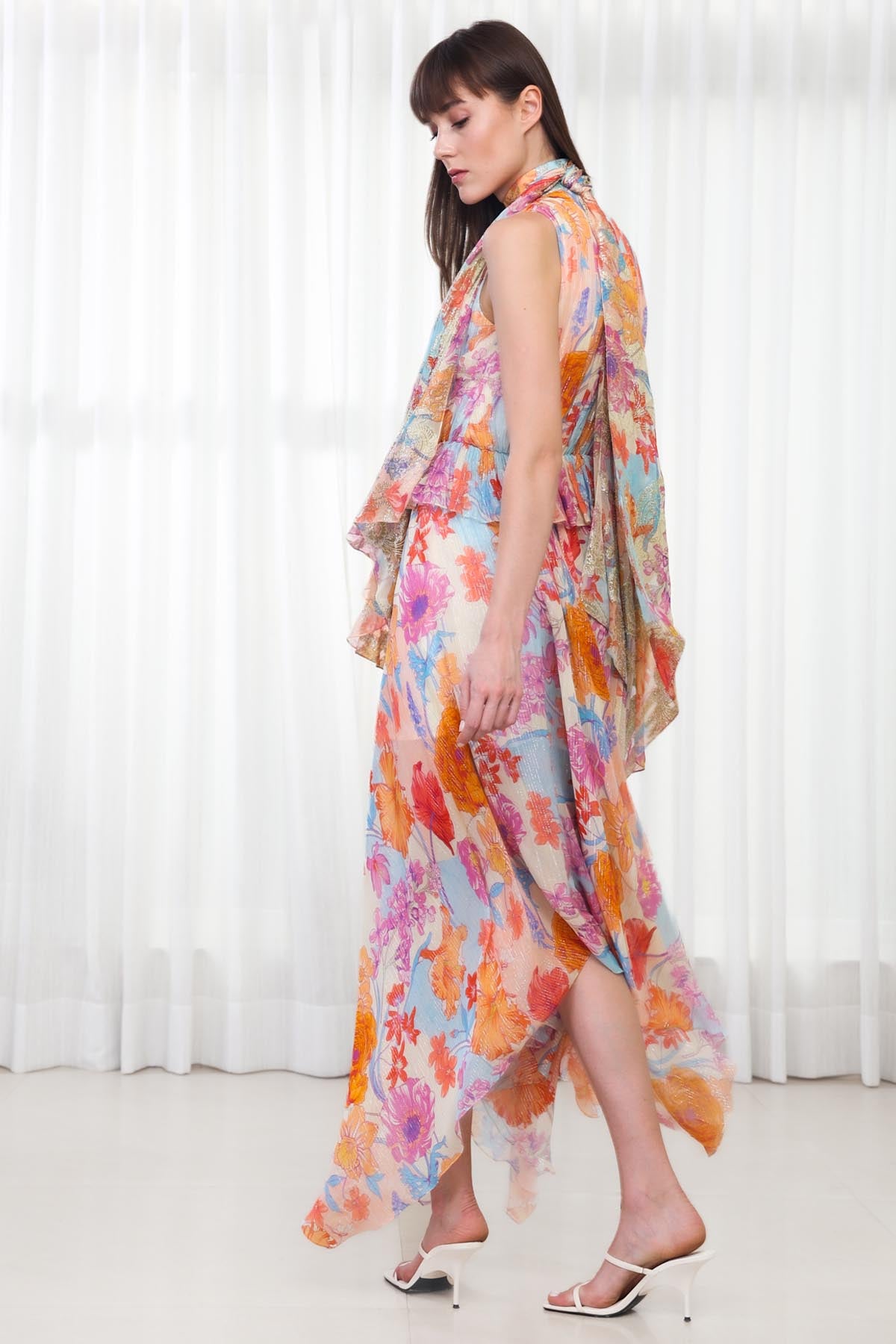 Floral Printed Neck Tie-up Dress