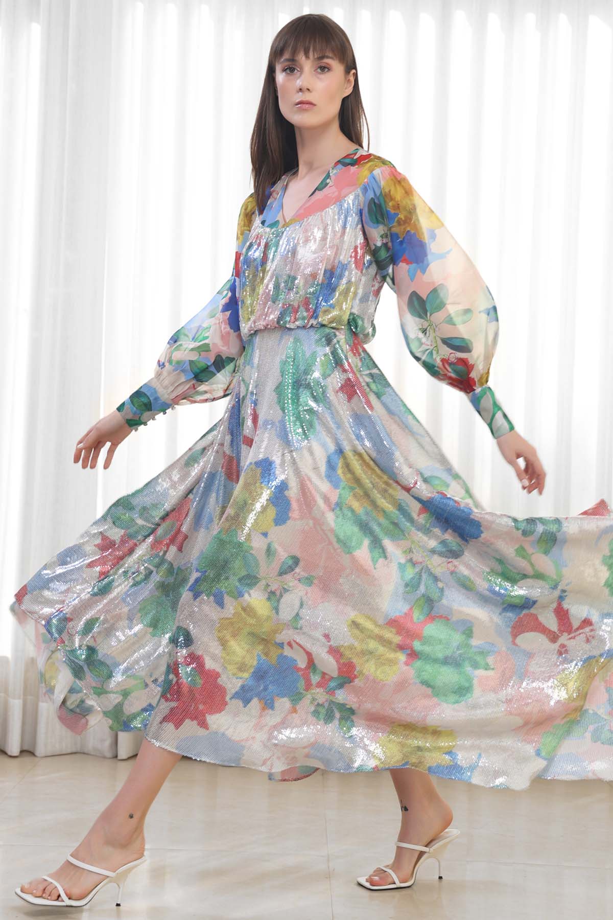 Floral Printed Organza Dress