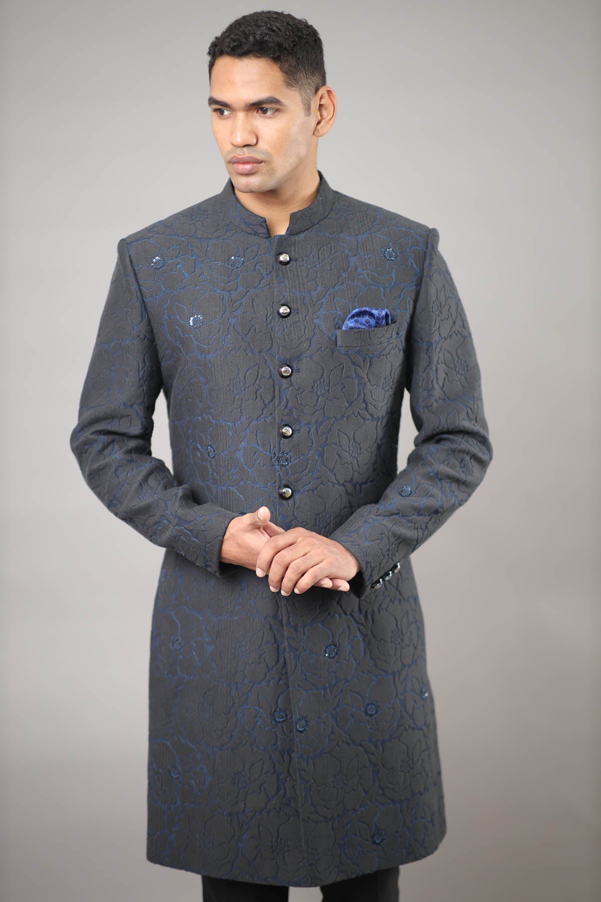 Floral Textured Sherwani Set
