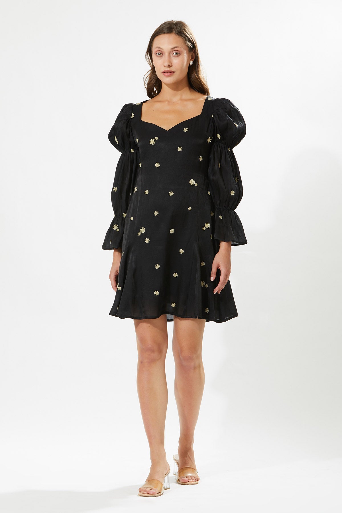 Buy Designer Meadow Black Puff Sleeve Dress for Women at ScrollnShops