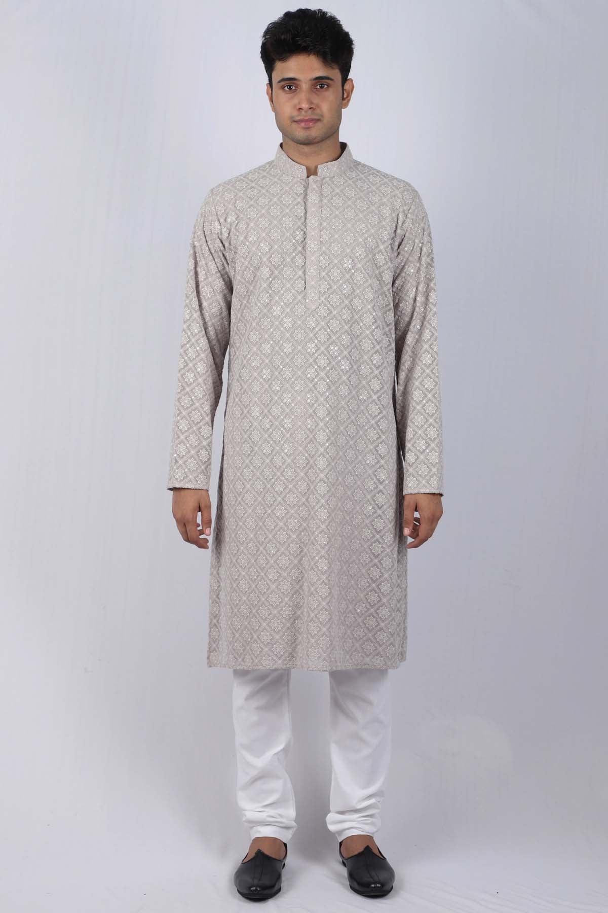 Buy Cotton Floral Embroidered Kurta Set For Men Available online at ScrollnShops
