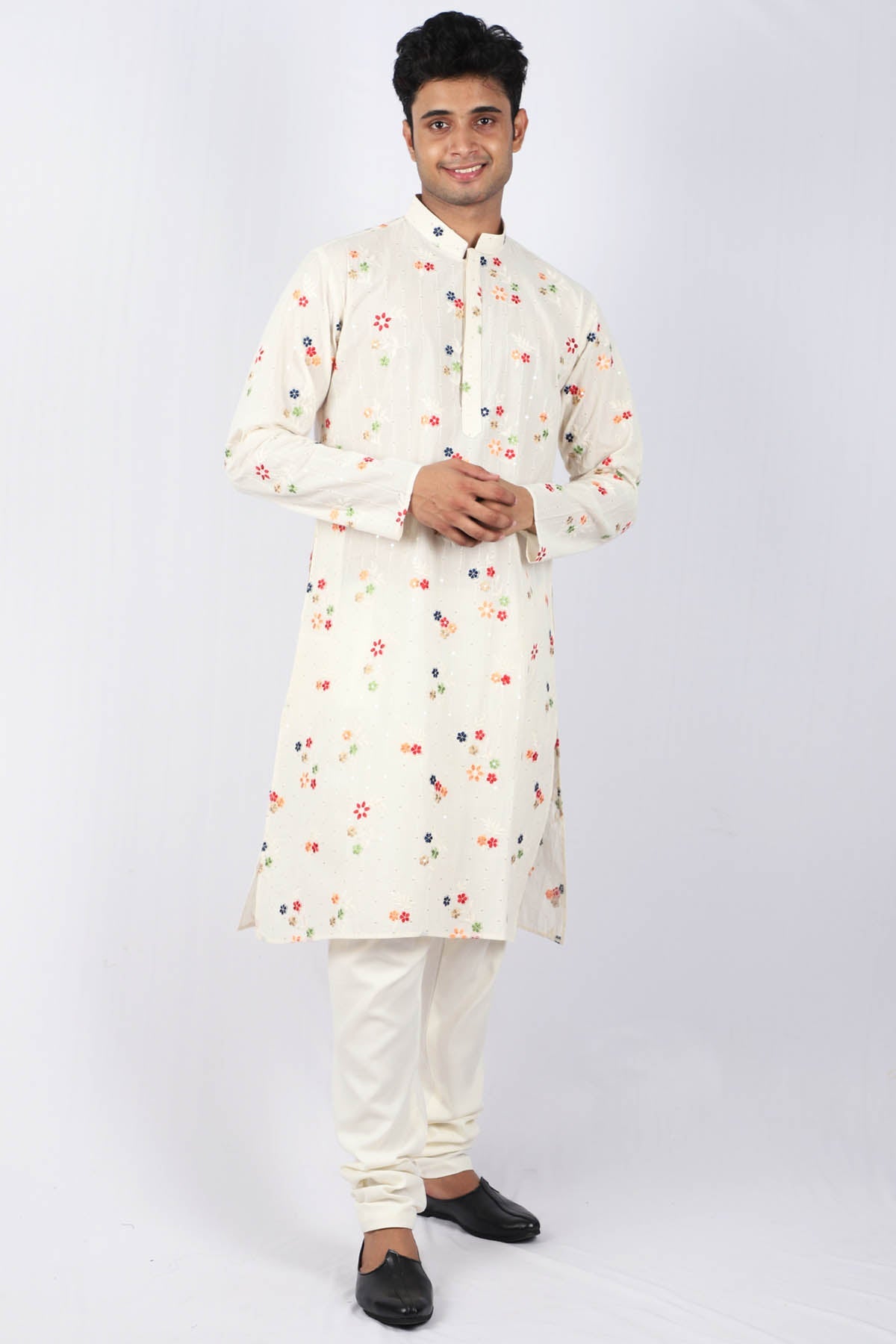 Buy Floral Embroidery Kurta Set For Men Available online at ScrollnShops