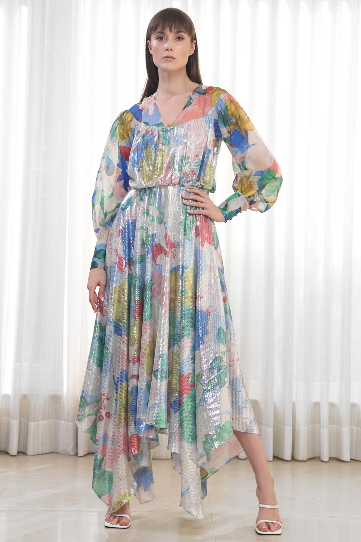 Buy Floral Printed Organza Dress by Mandira Wirk