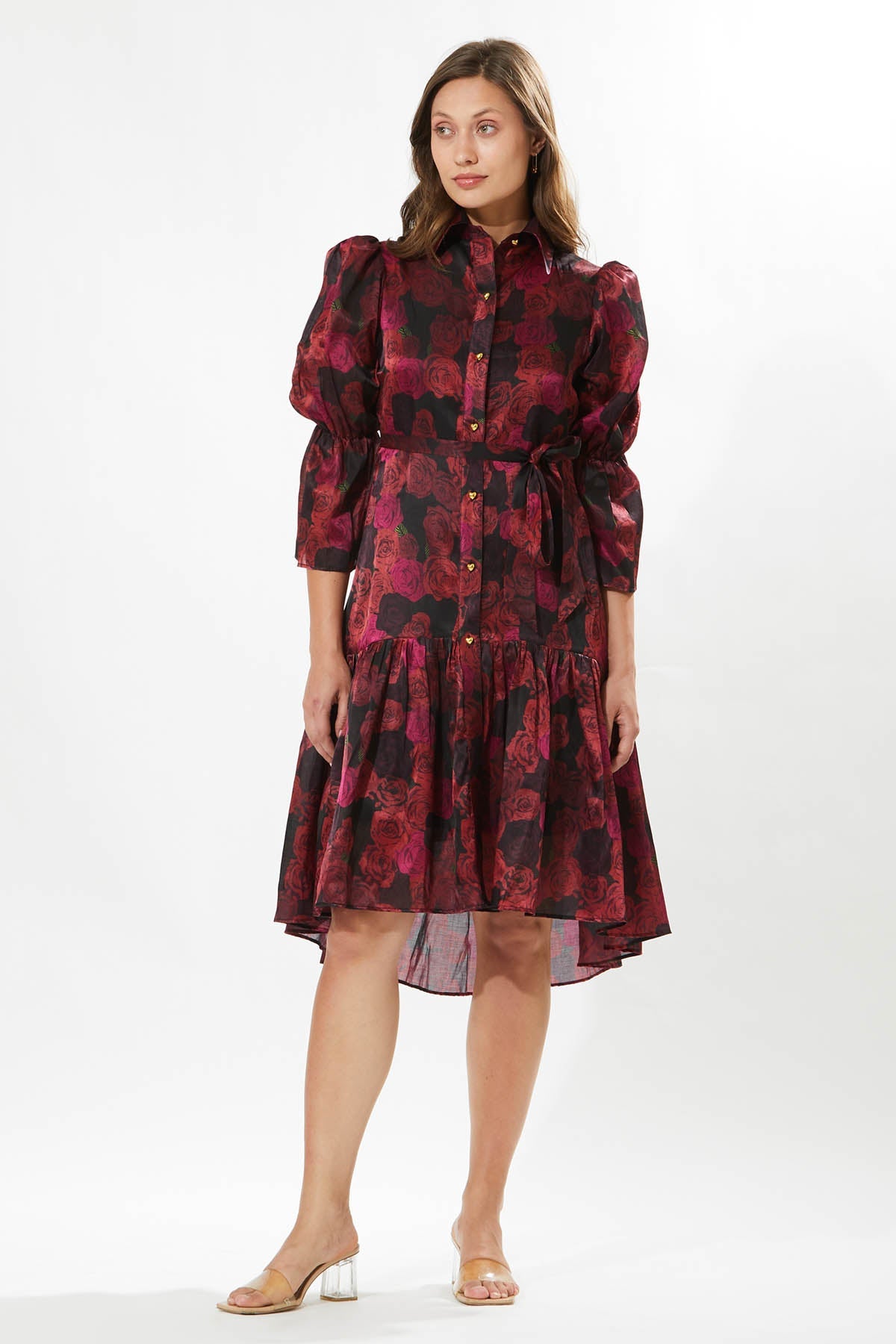 Buy Designer Meadow Red Rose Printed Dress for Women at ScrollnShops