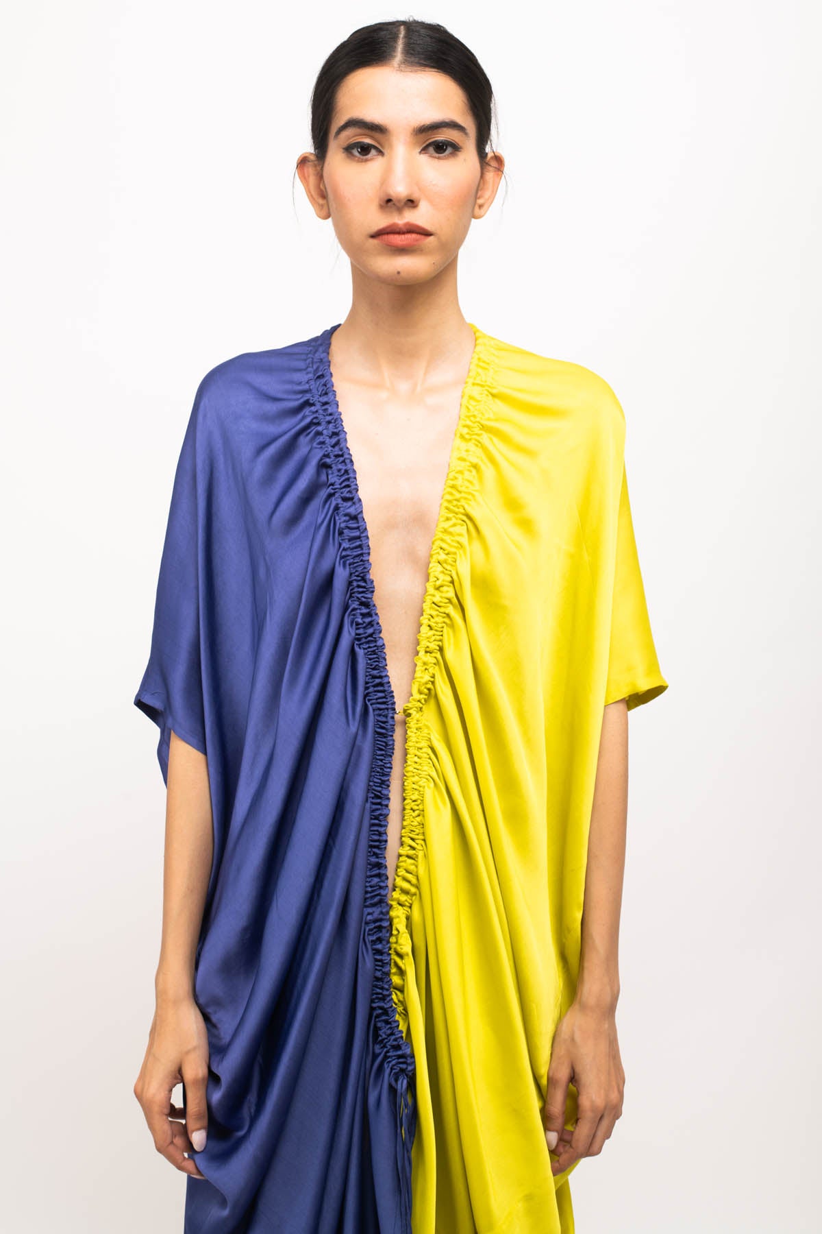 Front Ruched Color Blocked Dress