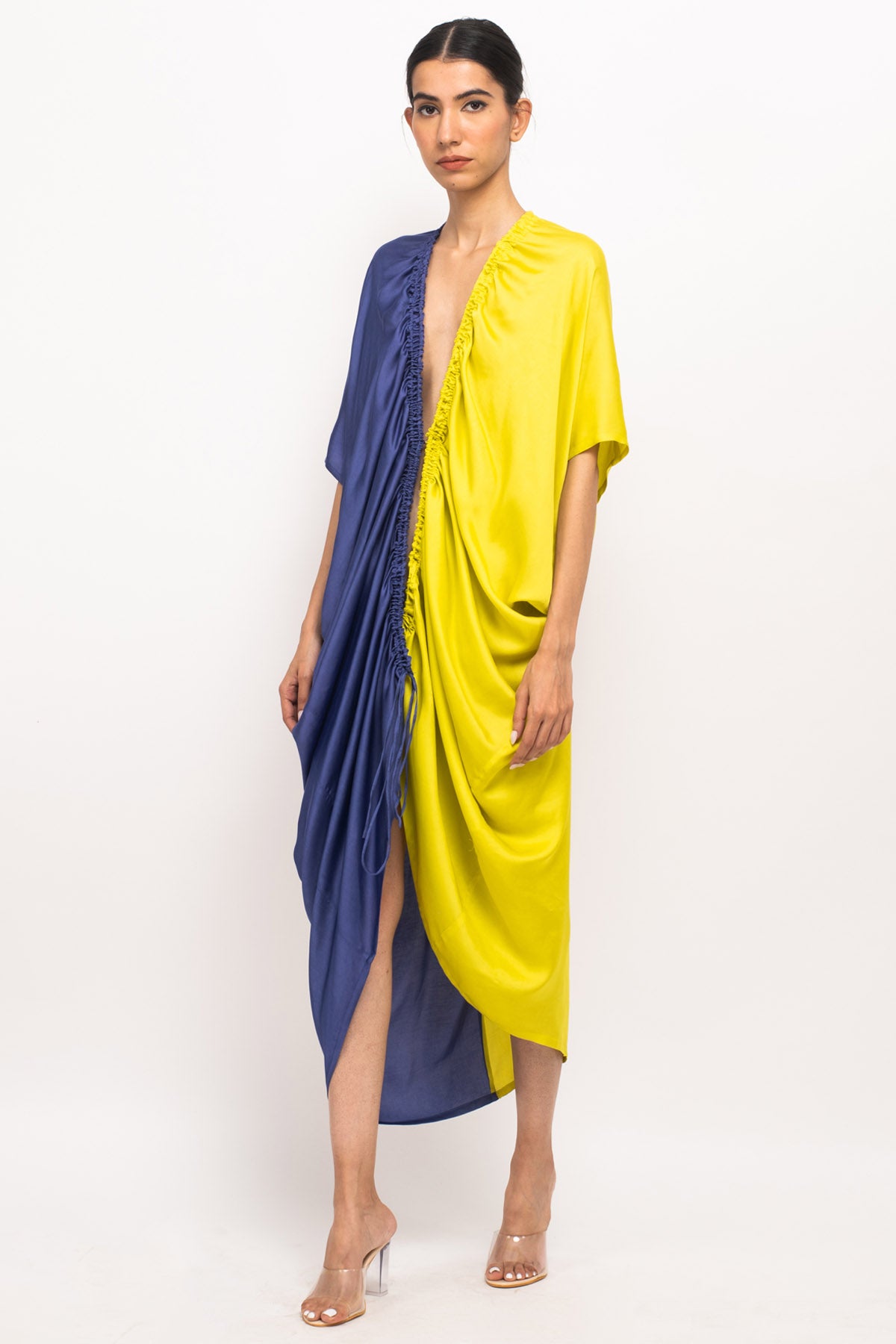 Front Ruched Color Blocked Dress