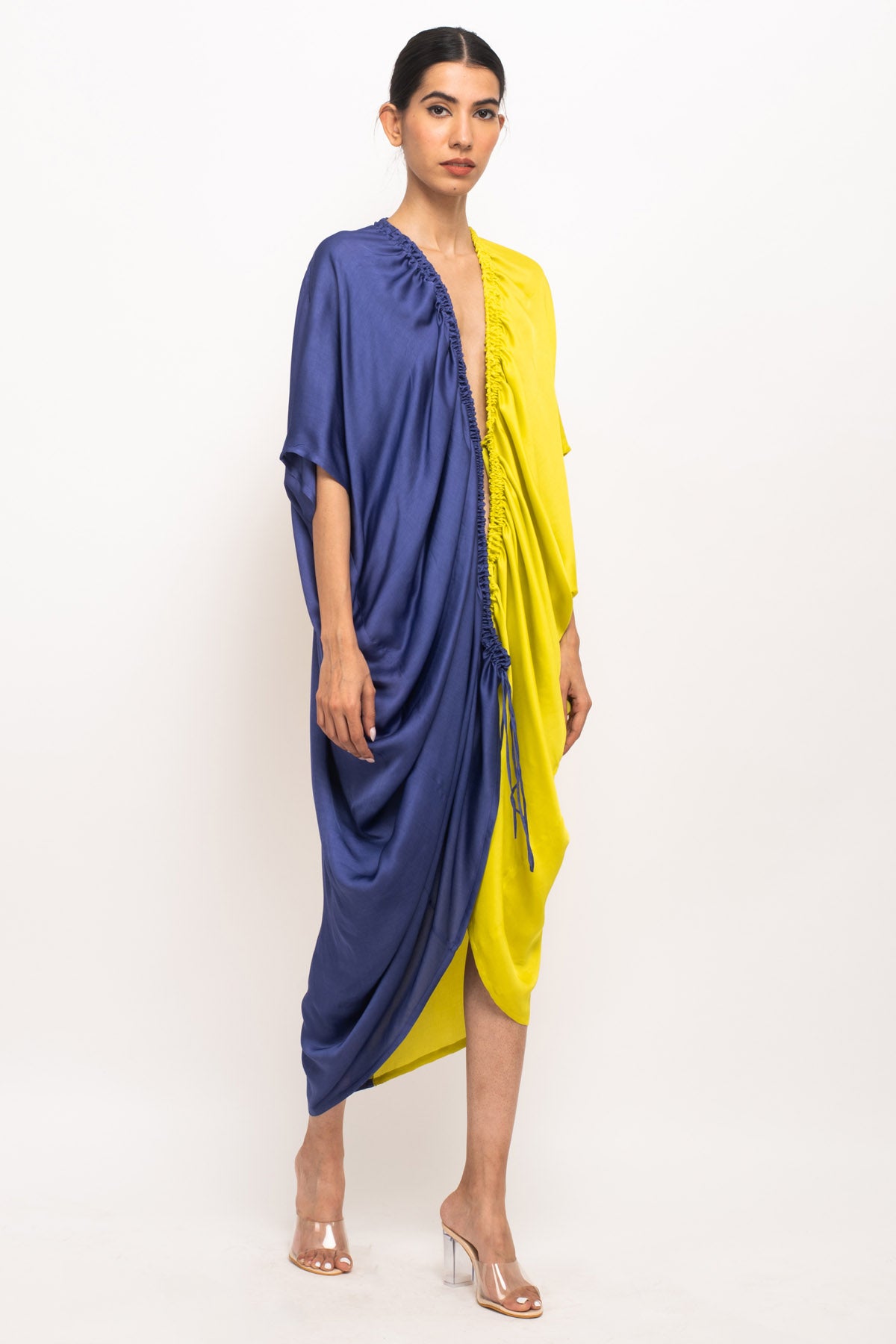 Front Ruched Color Blocked Dress