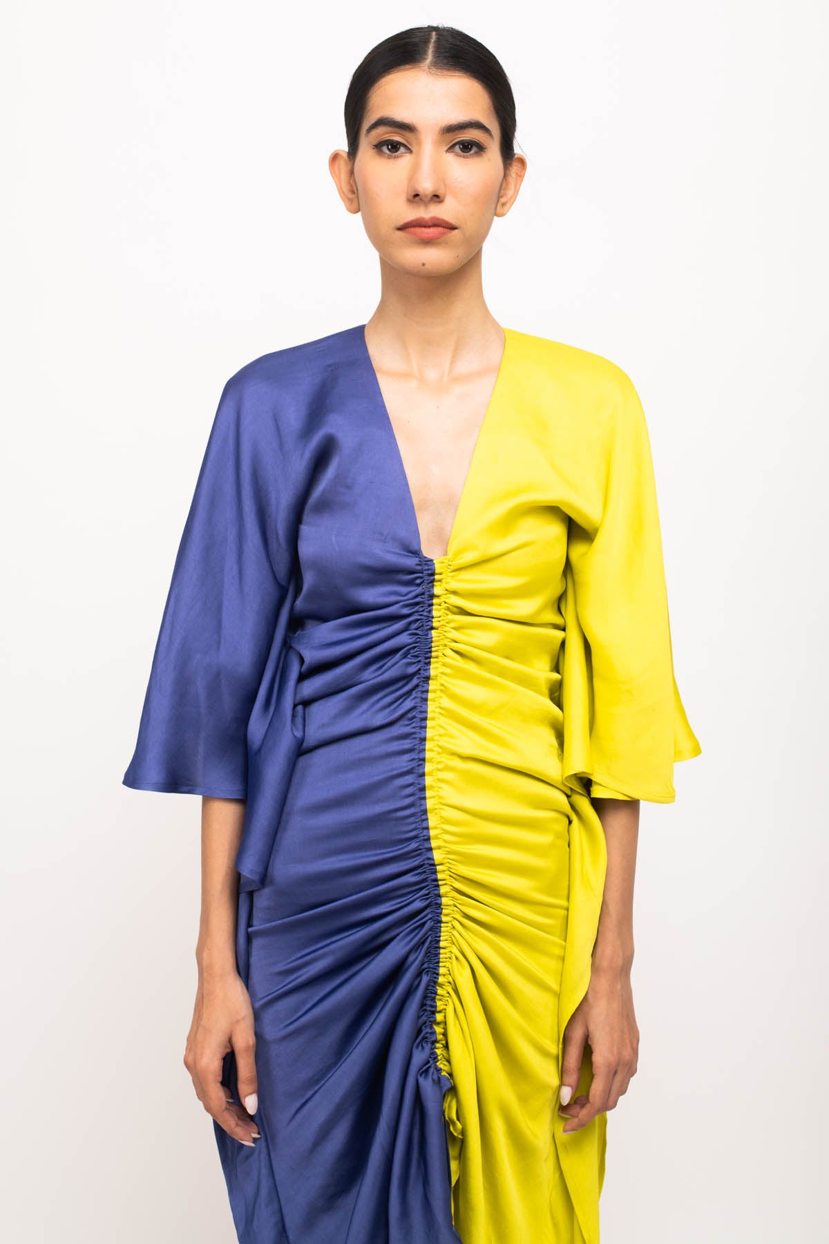 Front Ruched Color Blocked Kaftan