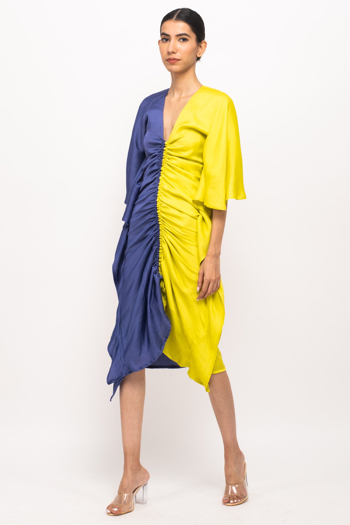 Front Ruched Color Blocked Kaftan