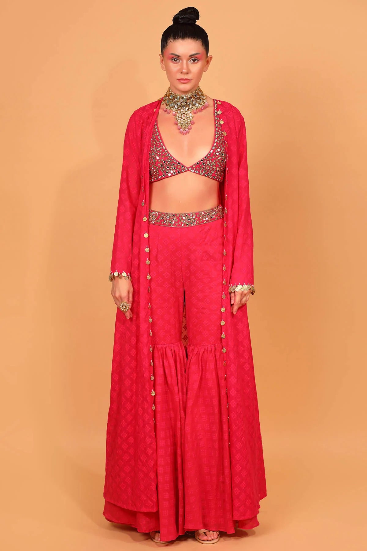 Fuchsia Chanderi Embroidered Sharara Set