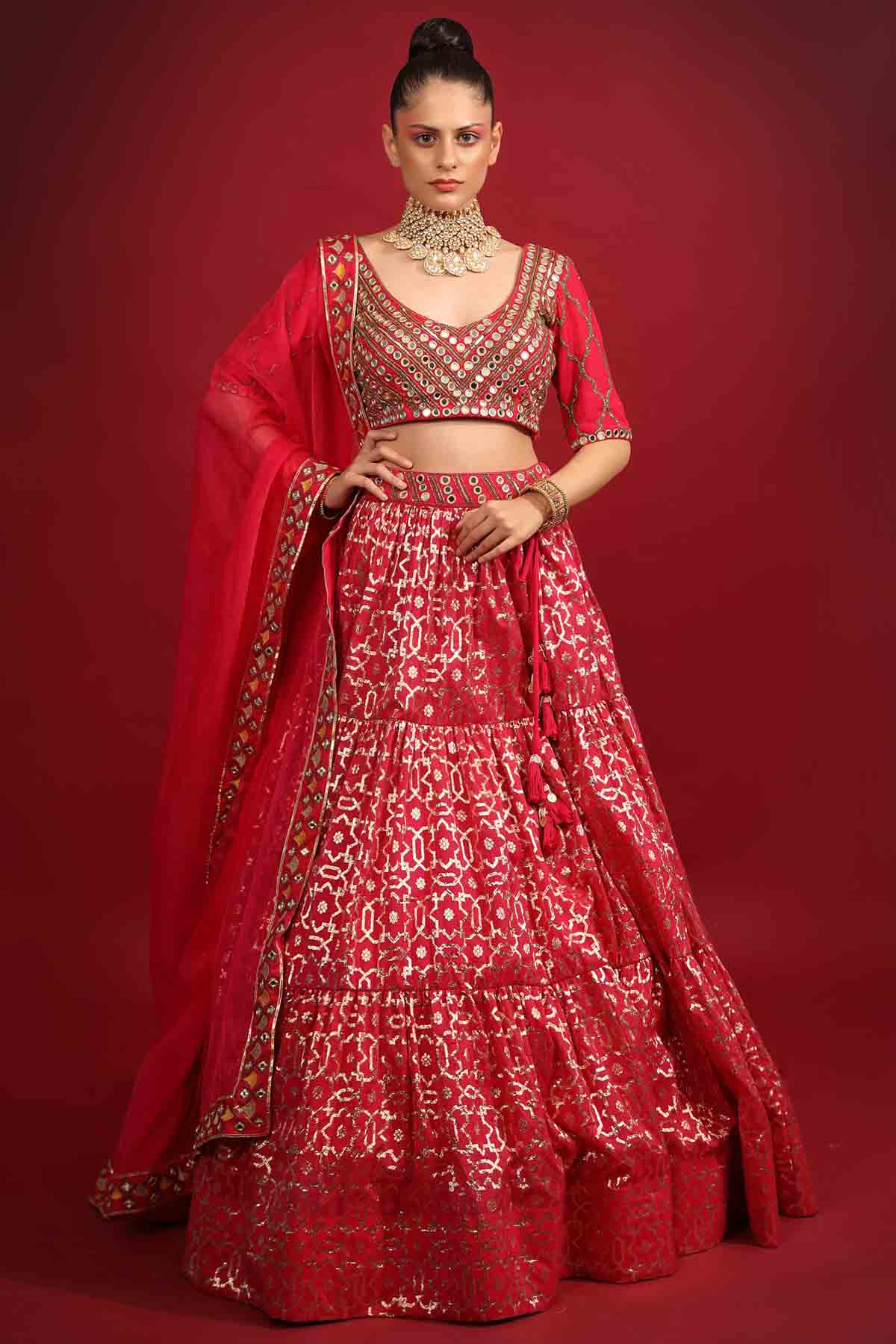 Designer Neha Khullar Fuchsia Embroidered Lehenga Set for Women Online