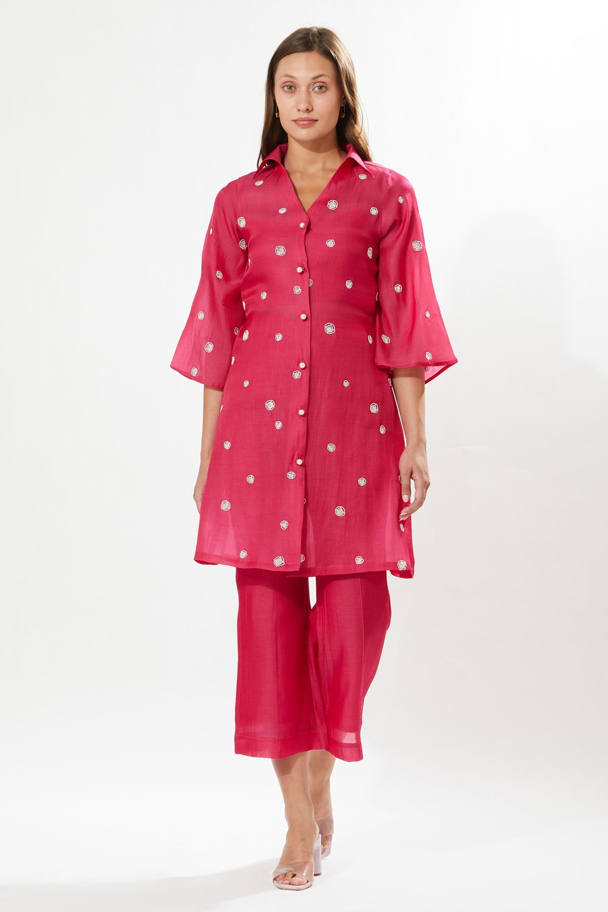 Buy Designer Meadow Fuchsia Pink Embroidered Dress for Women at ScrollnShops