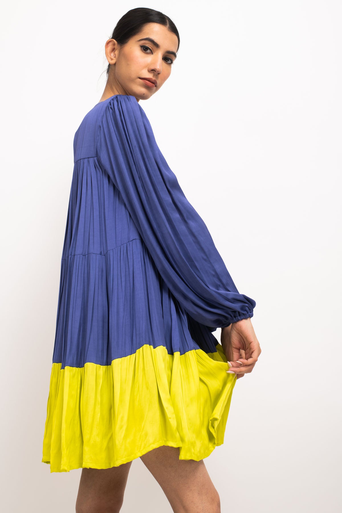 Full Sleeve Gathered Short Dress