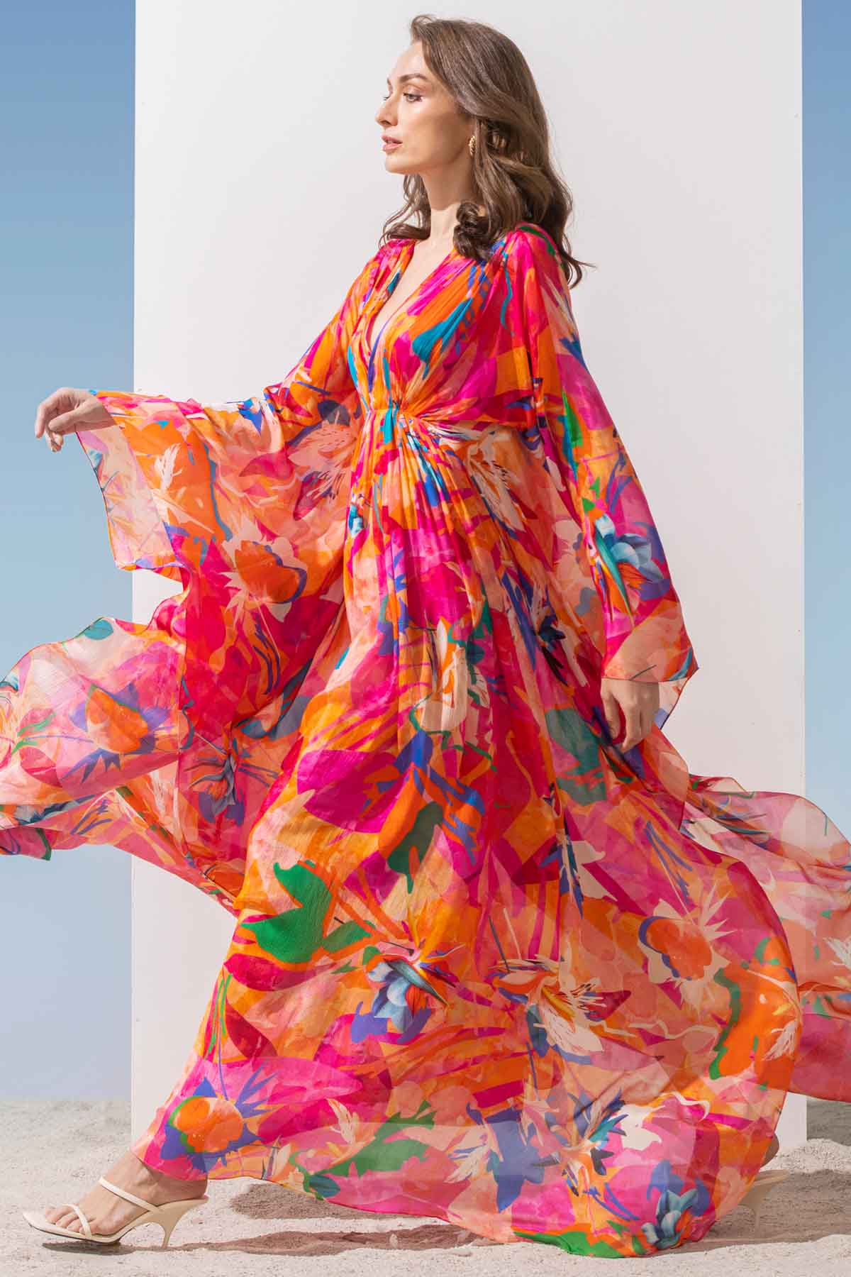 Gathered Waist Printed Kaftan