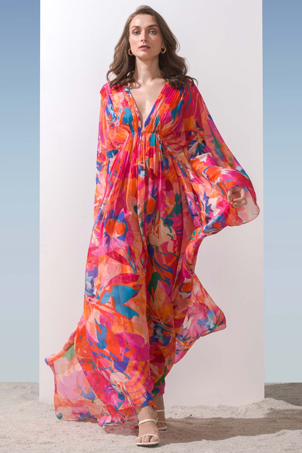 Buy Gathered Waist Printed Kaftan by Mandira Wirk
