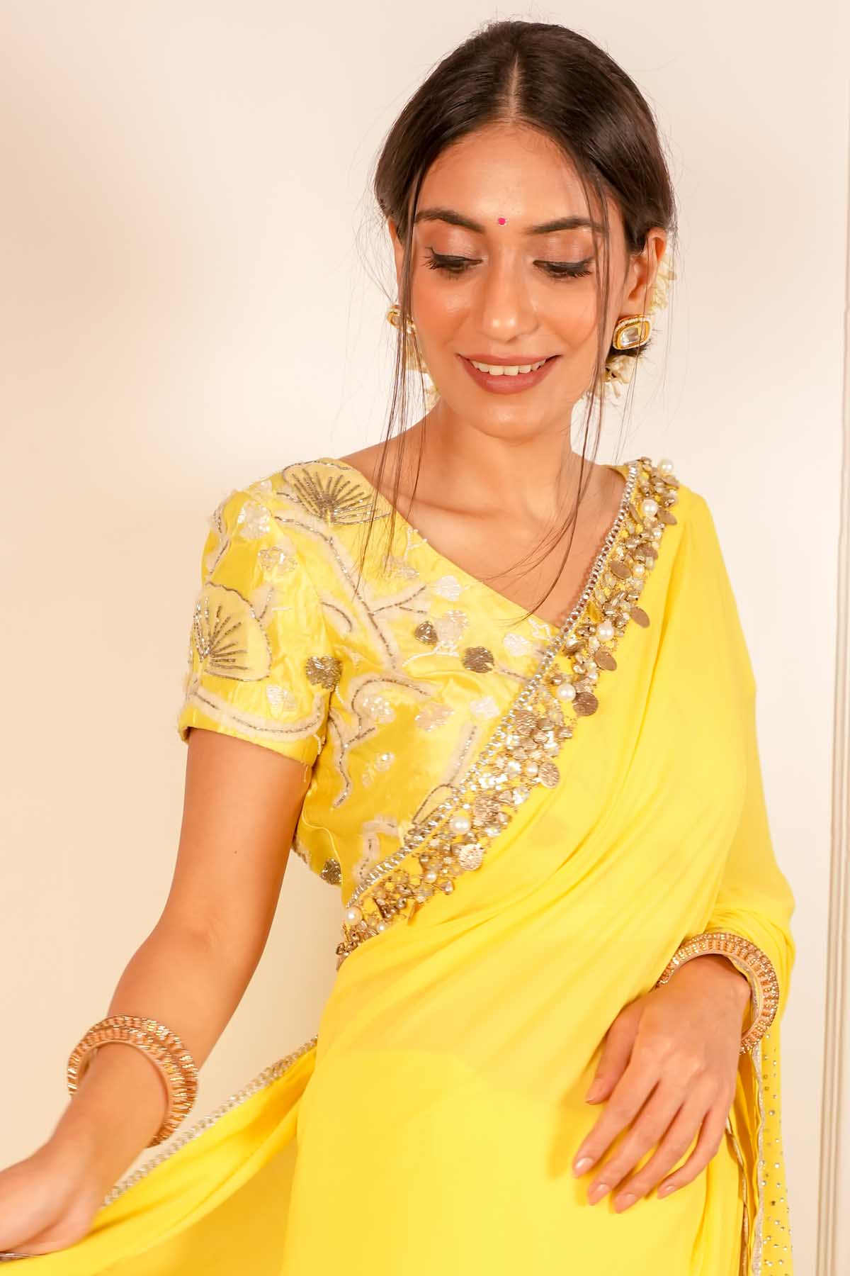 Georgette Saree & Embroidered Blouse