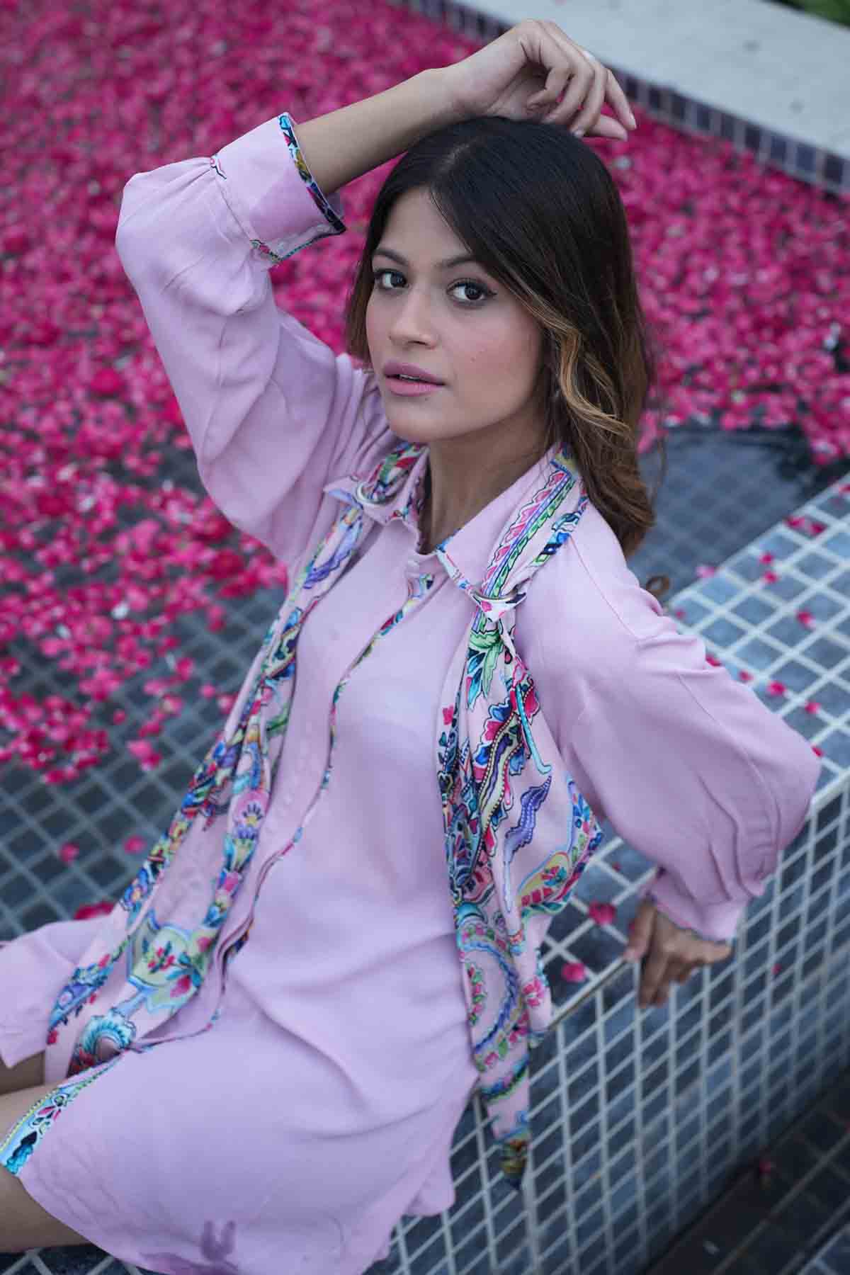 Georgette Shirt With Printed Scarf