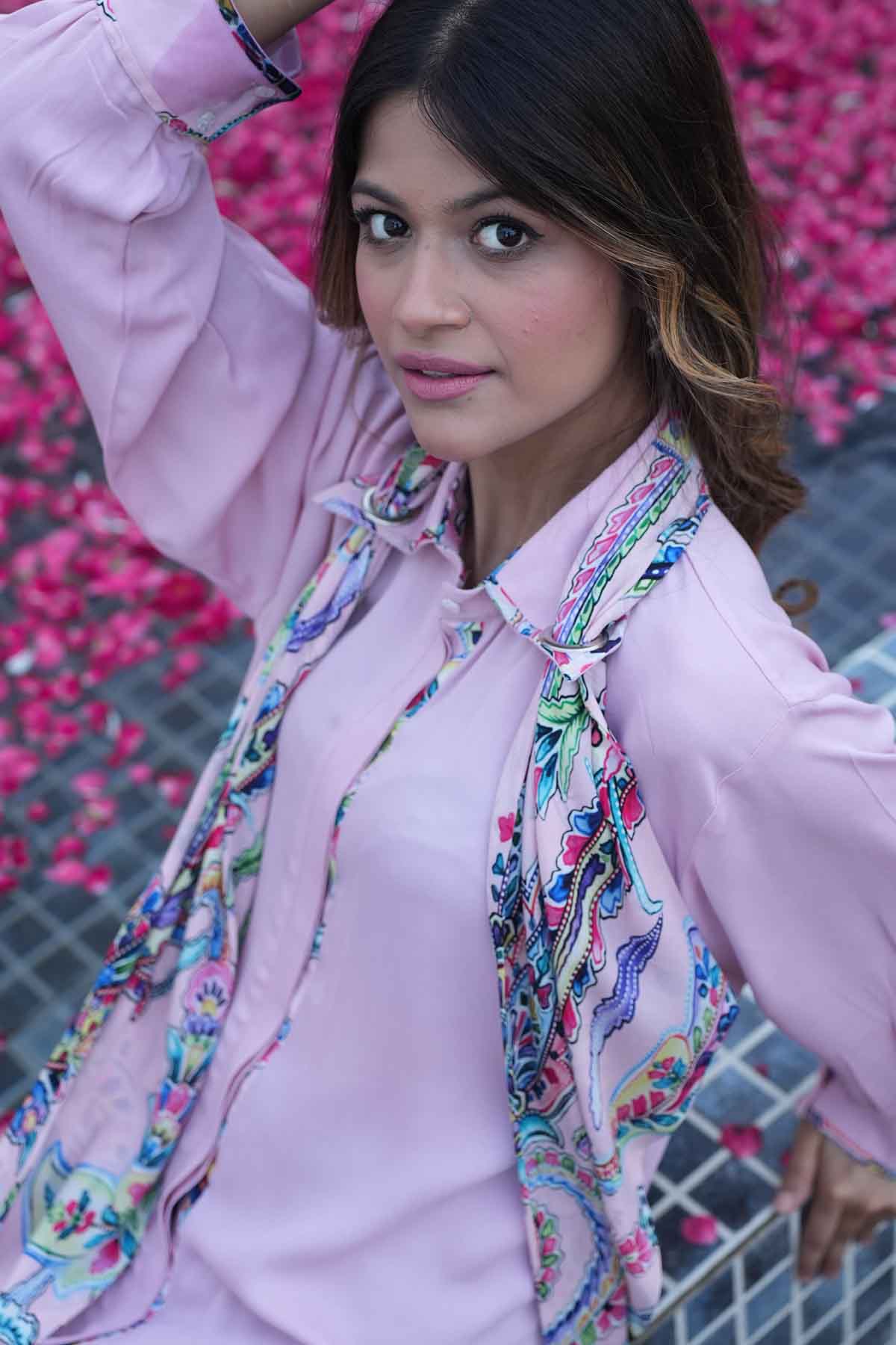 Georgette Shirt With Printed Scarf