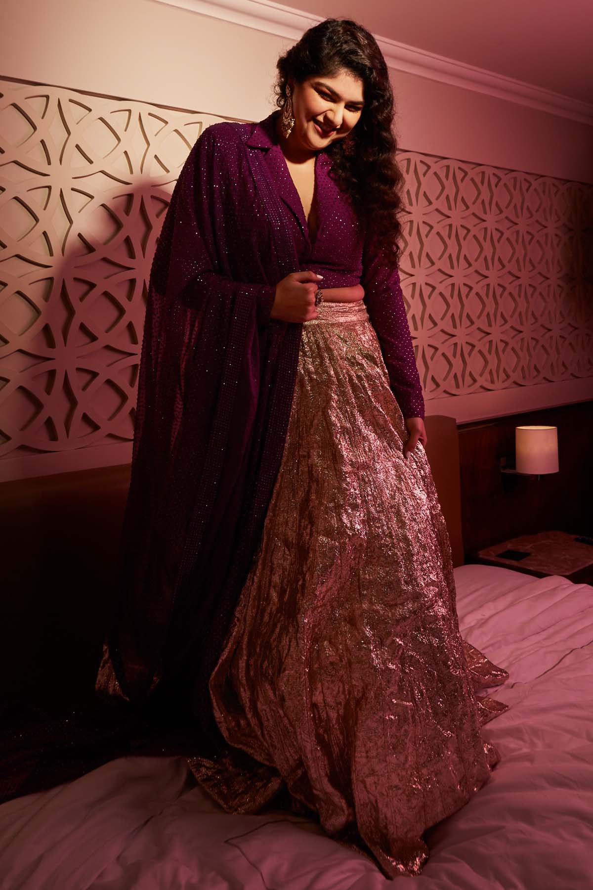 Buy ITRH, Designer Gold Metallic Chanderi Lehenga Set Online