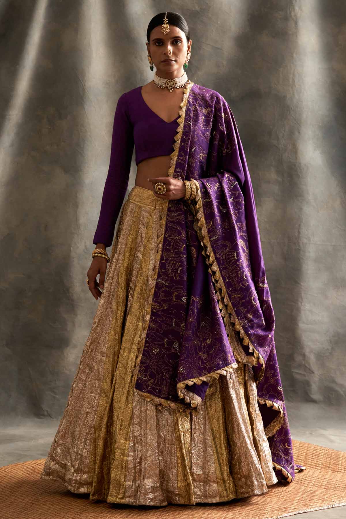 Buy ITRH, Designer Gold Panelled Lampi Lehenga Set Online