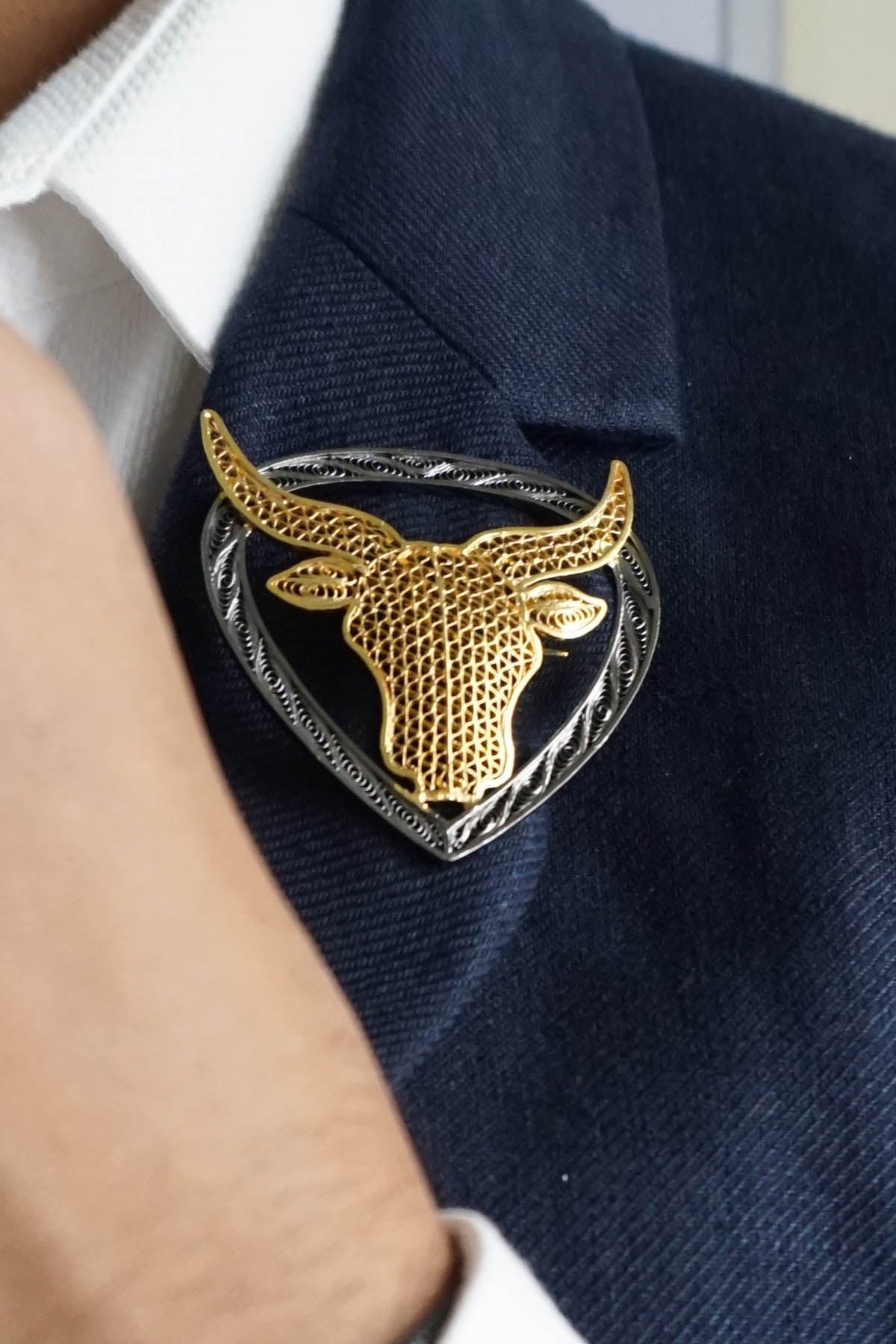 Golden Longhorn Bull Brooch