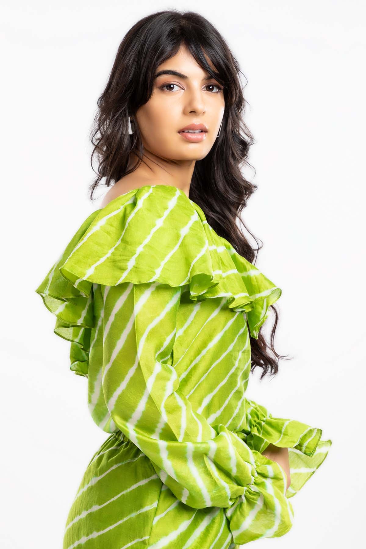 Green Chanderi Ruffled Top