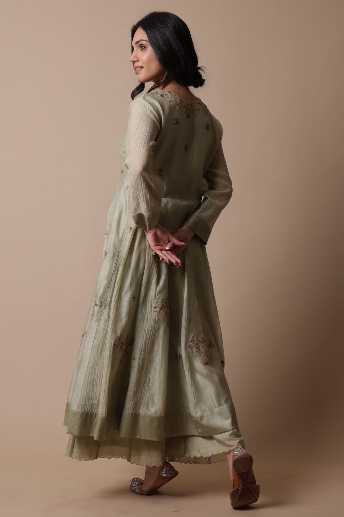 Green Chanderi Silk Anarkali Set