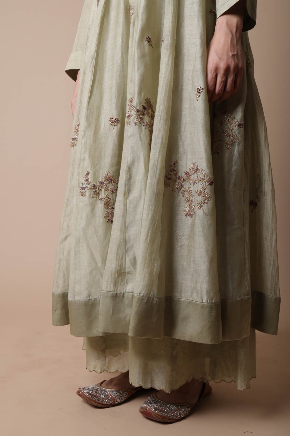 Green Chanderi Silk Anarkali Set