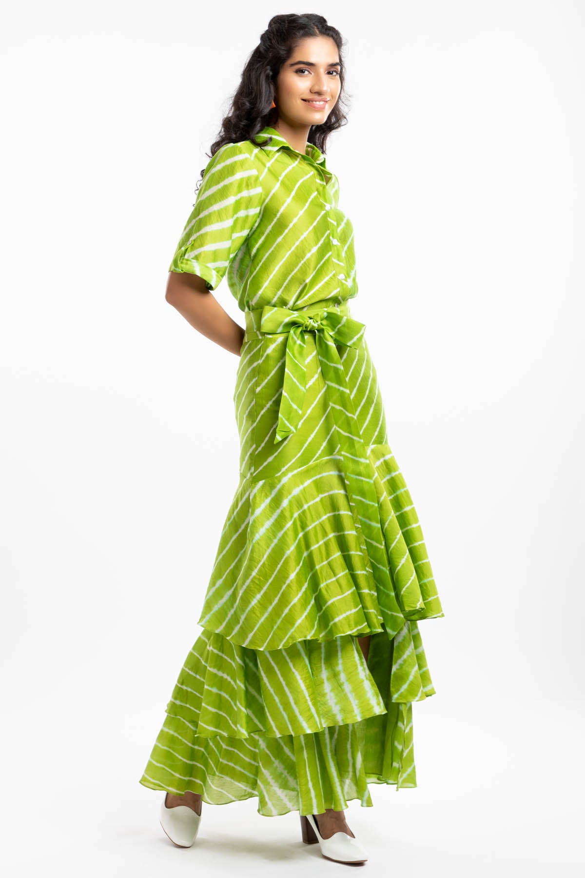 Green Chanderi Striped Skirt