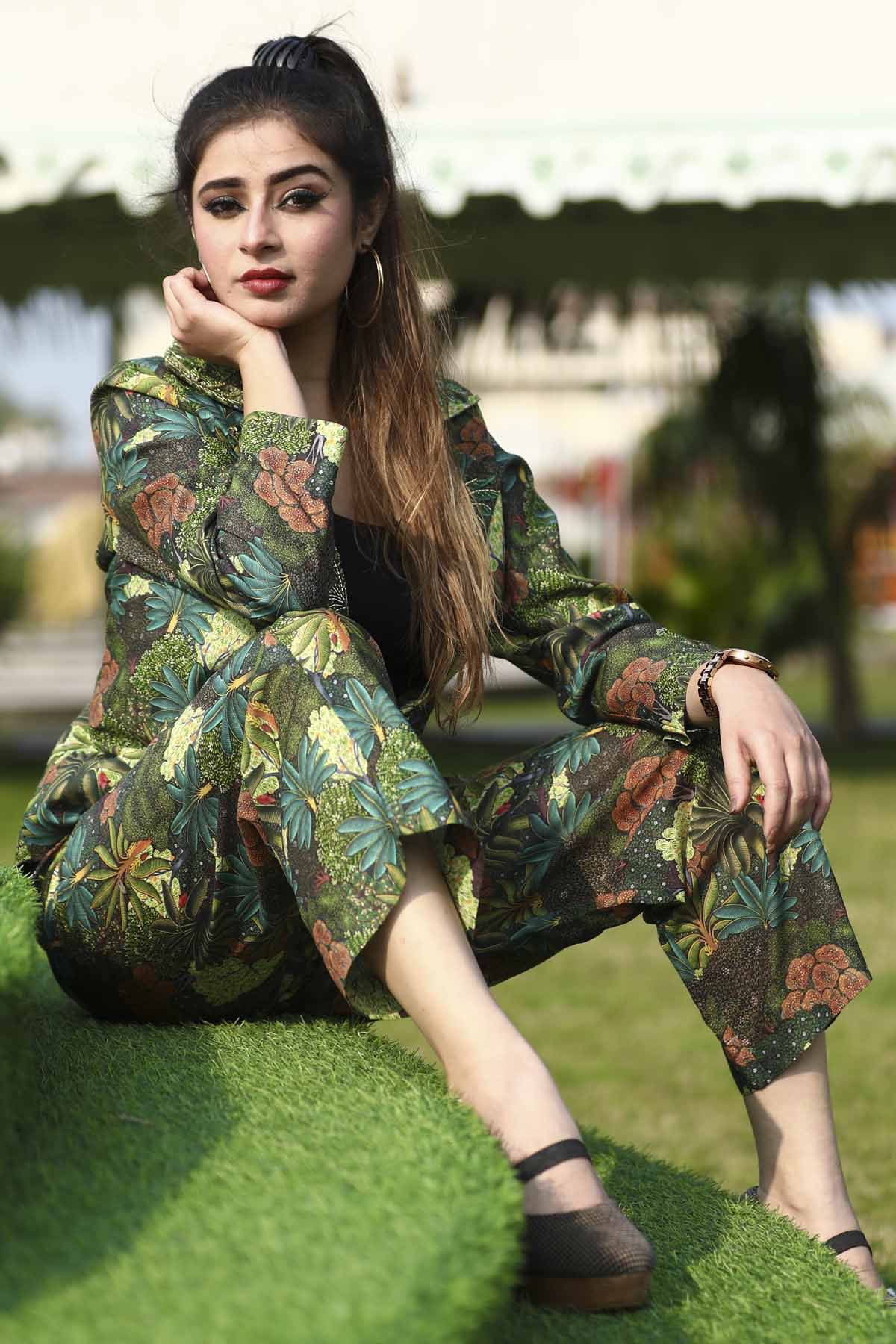 Green Cotton Embroidered Co-ord Set