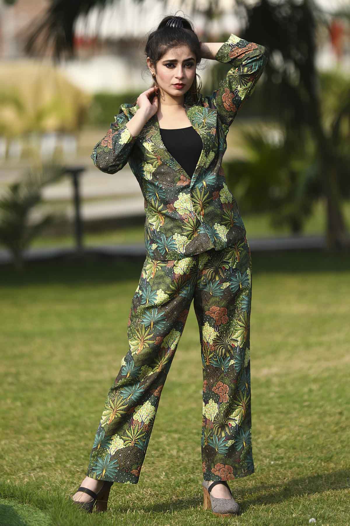 Green Cotton Embroidered Co-ord Set