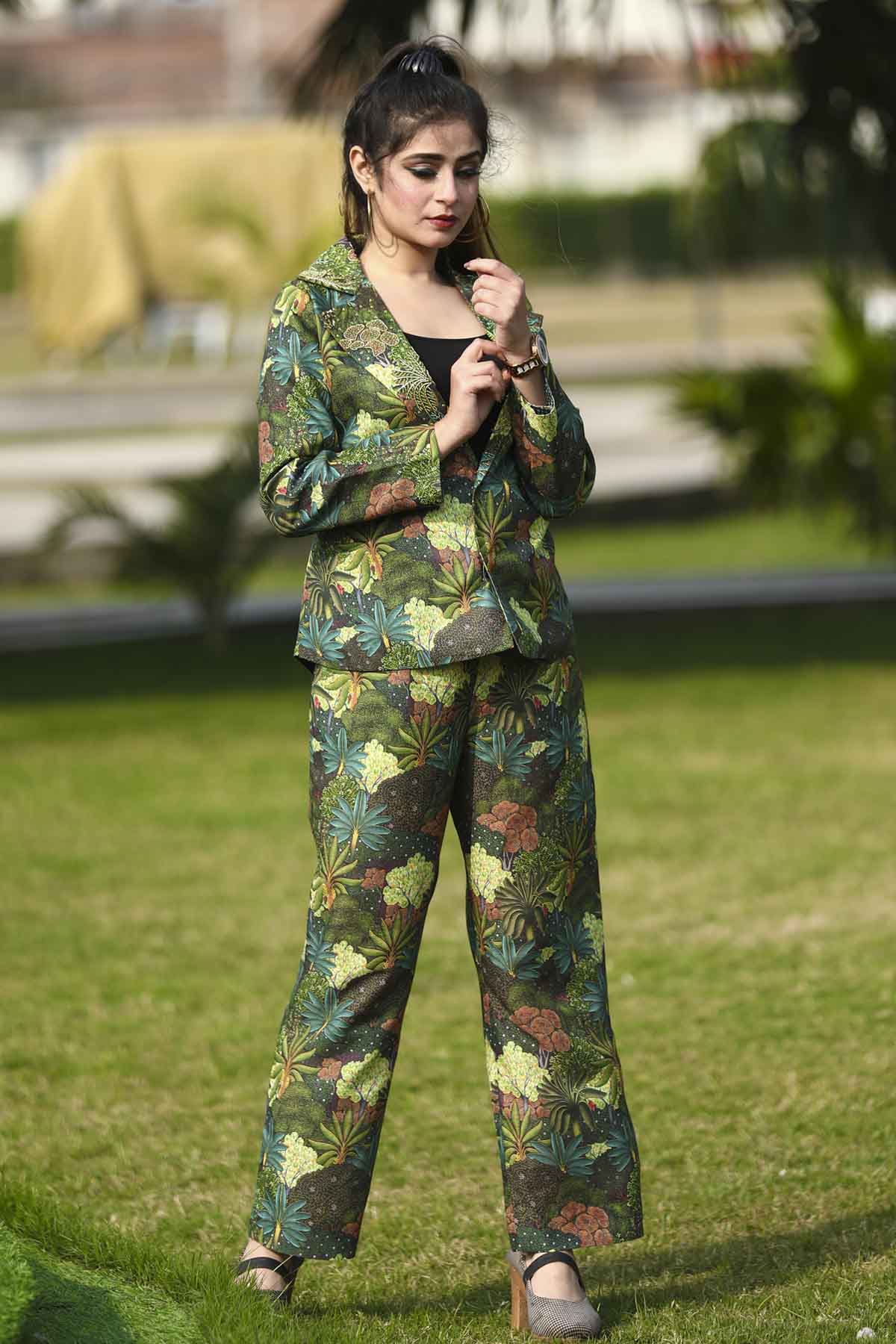 Green Cotton Embroidered Co-ord Set