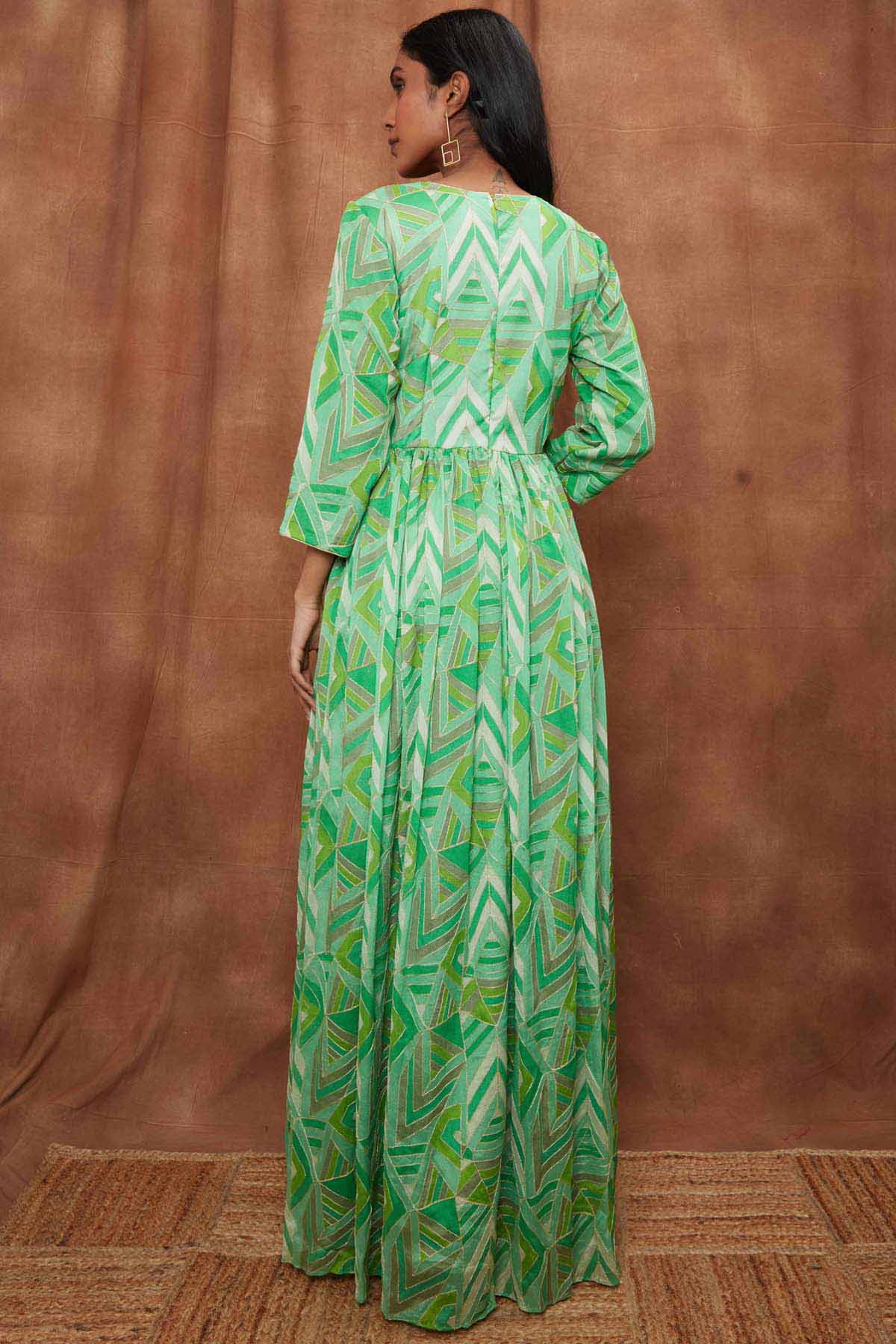Green Draped & Flowy Gown