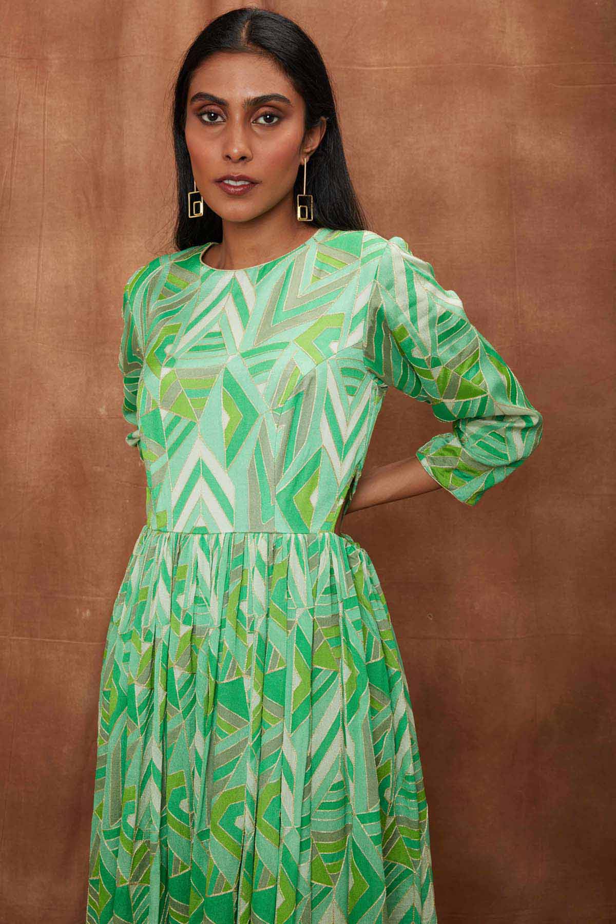 Green Draped & Flowy Gown