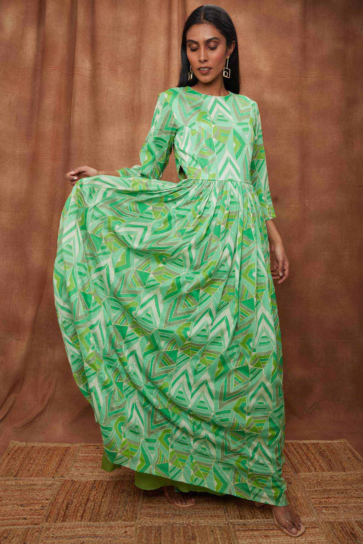 Green Draped & Flowy Gown