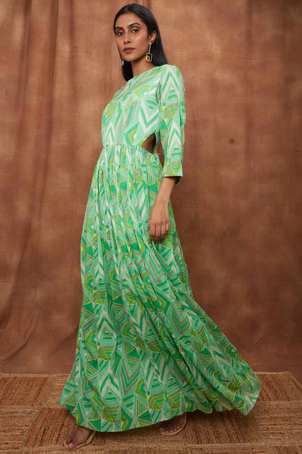 Green Draped & Flowy Gown