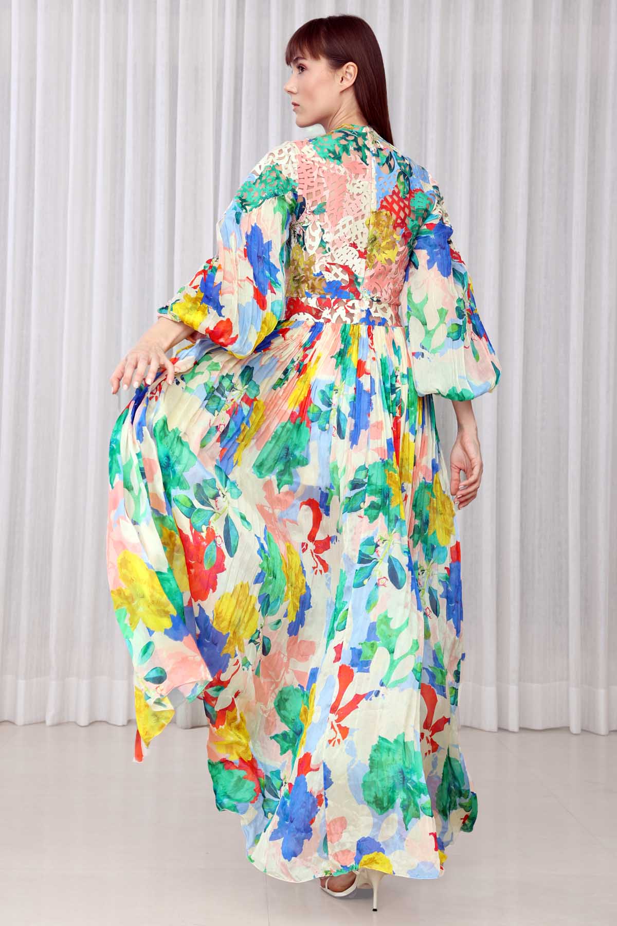 Green Hibiscus Printed Chiffon Dress