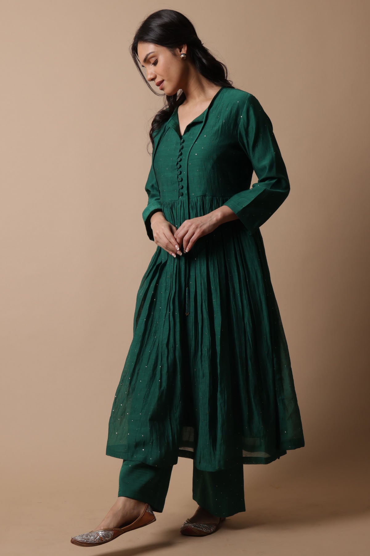 Green Mukaish Chanderi Kurta Set