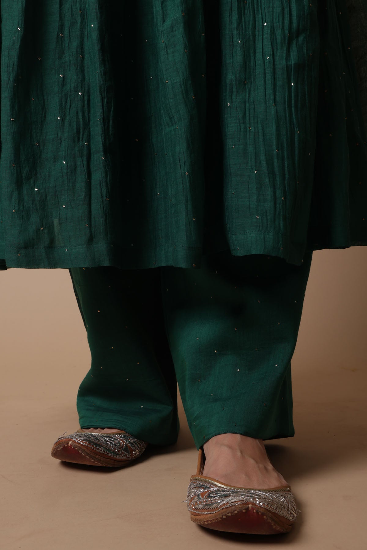 Green Mukaish Chanderi Kurta Set