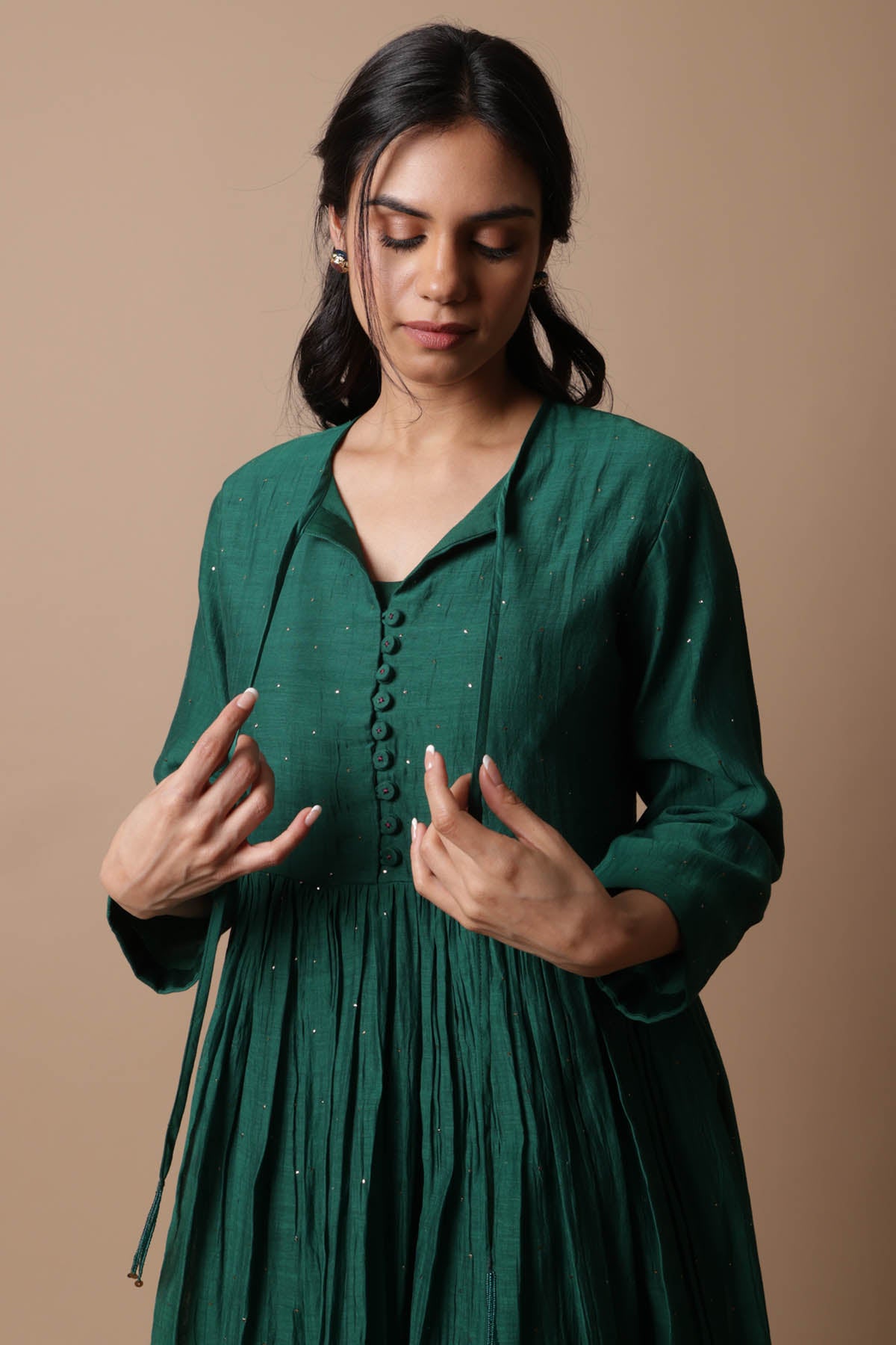 Green Mukaish Chanderi Kurta Set
